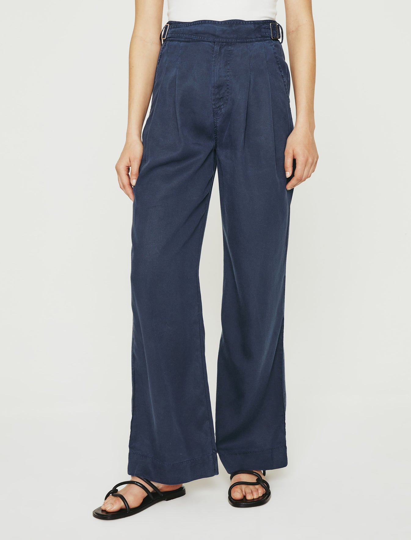 Natalie Deep Navy Double Pleats Wide Leg Trouser Women Bottom Photo 2