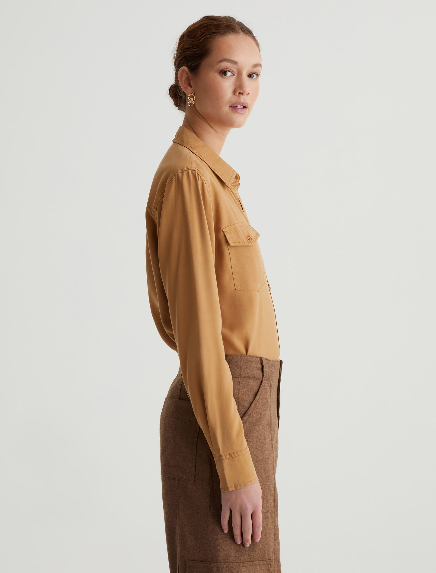 Shiela Utility Antique Bronze Relaxed Button Up Women Top Photo 2
