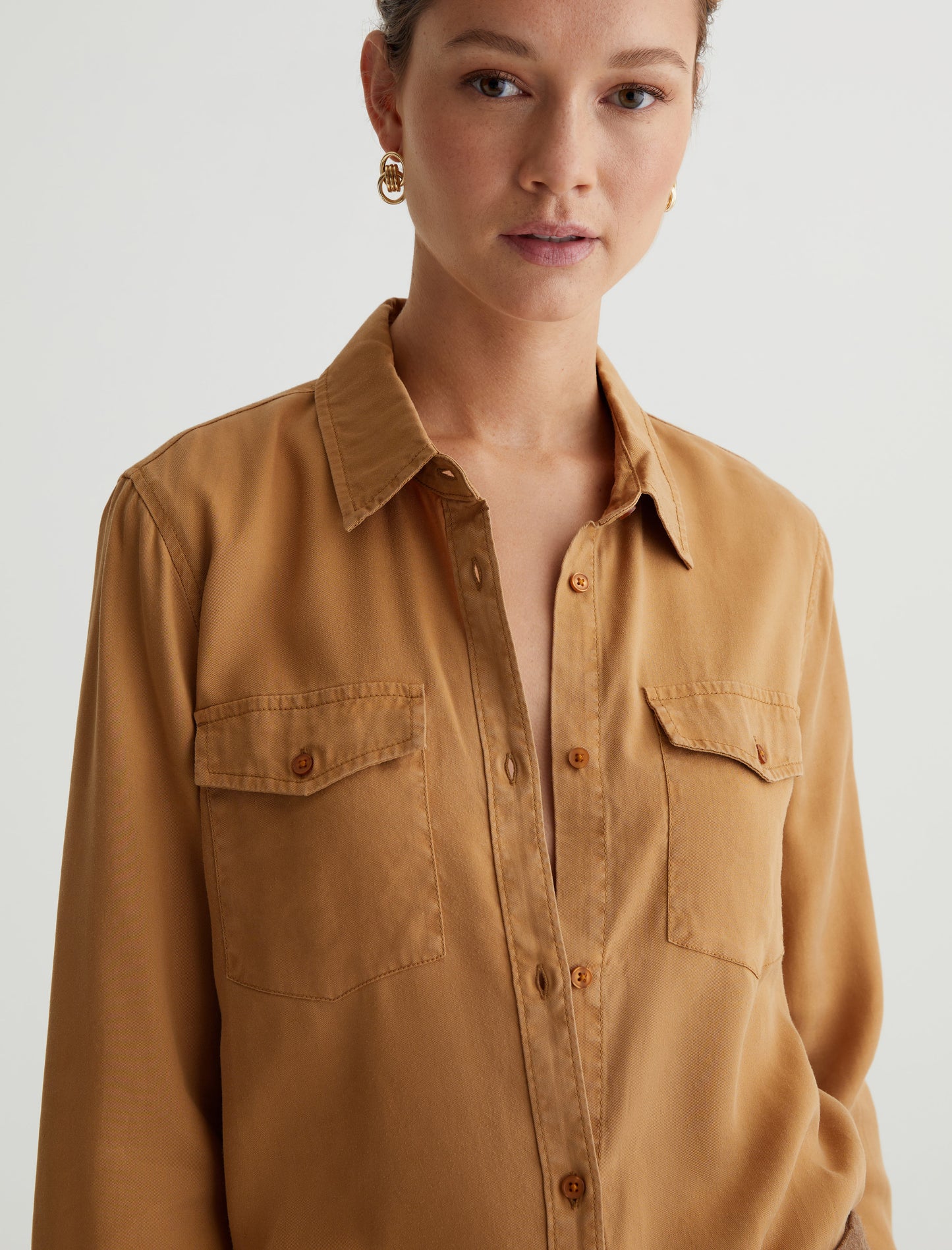 Shiela Utility Antique Bronze Relaxed Button Up Women Top Photo 3
