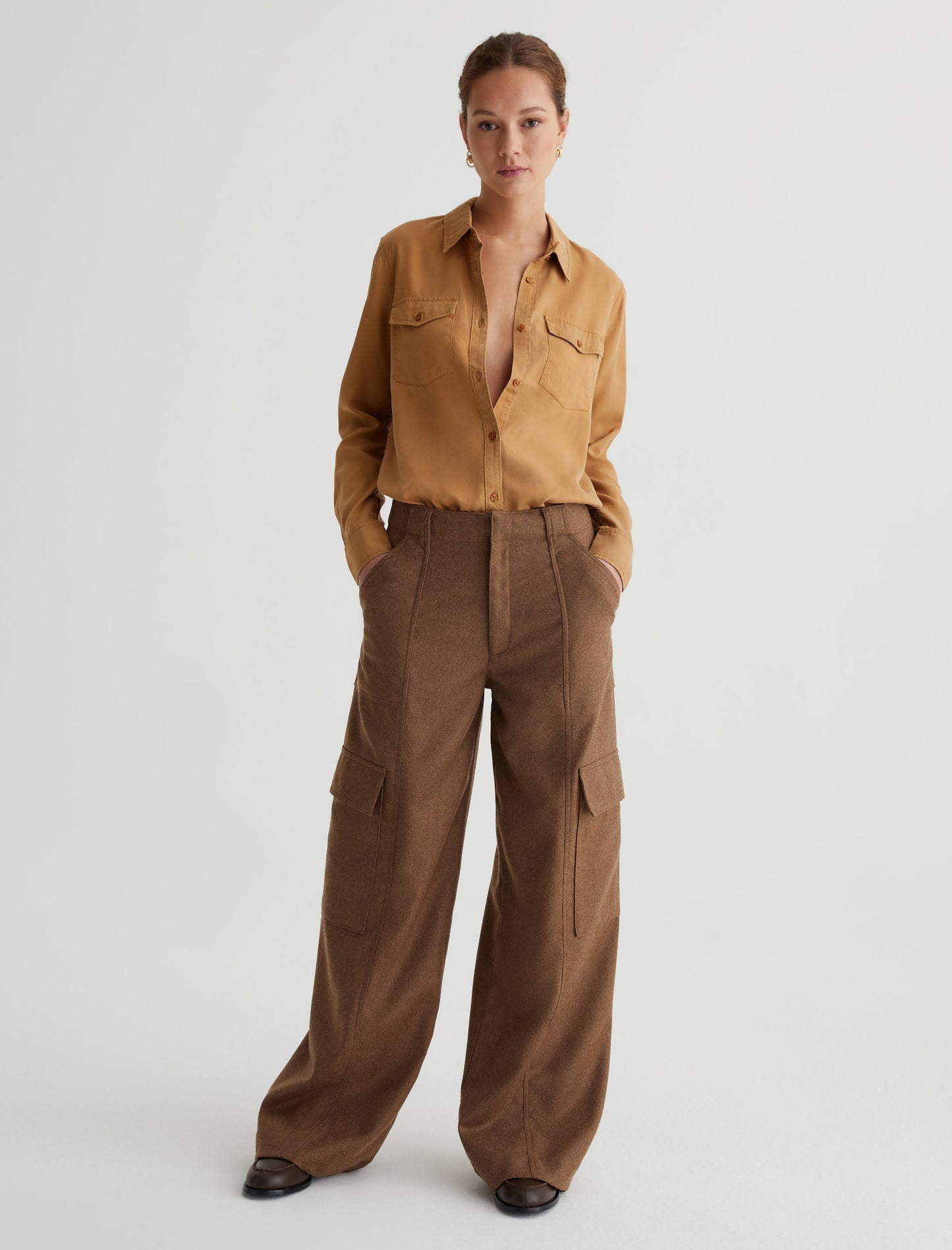 Shiela Utility Antique Bronze Relaxed Button Up Women Top Photo 4