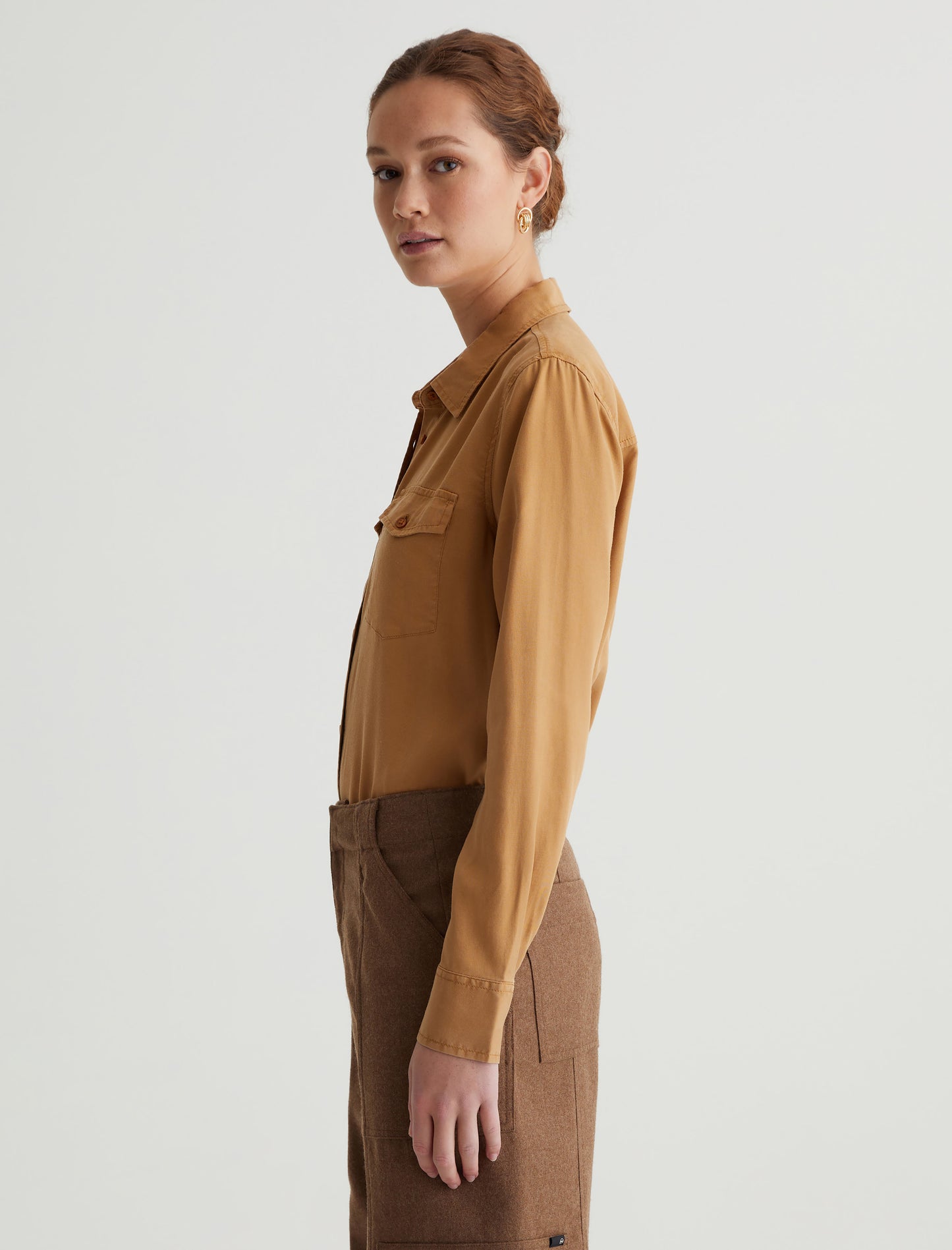 Shiela Utility Antique Bronze Relaxed Button Up Women Top Photo 5