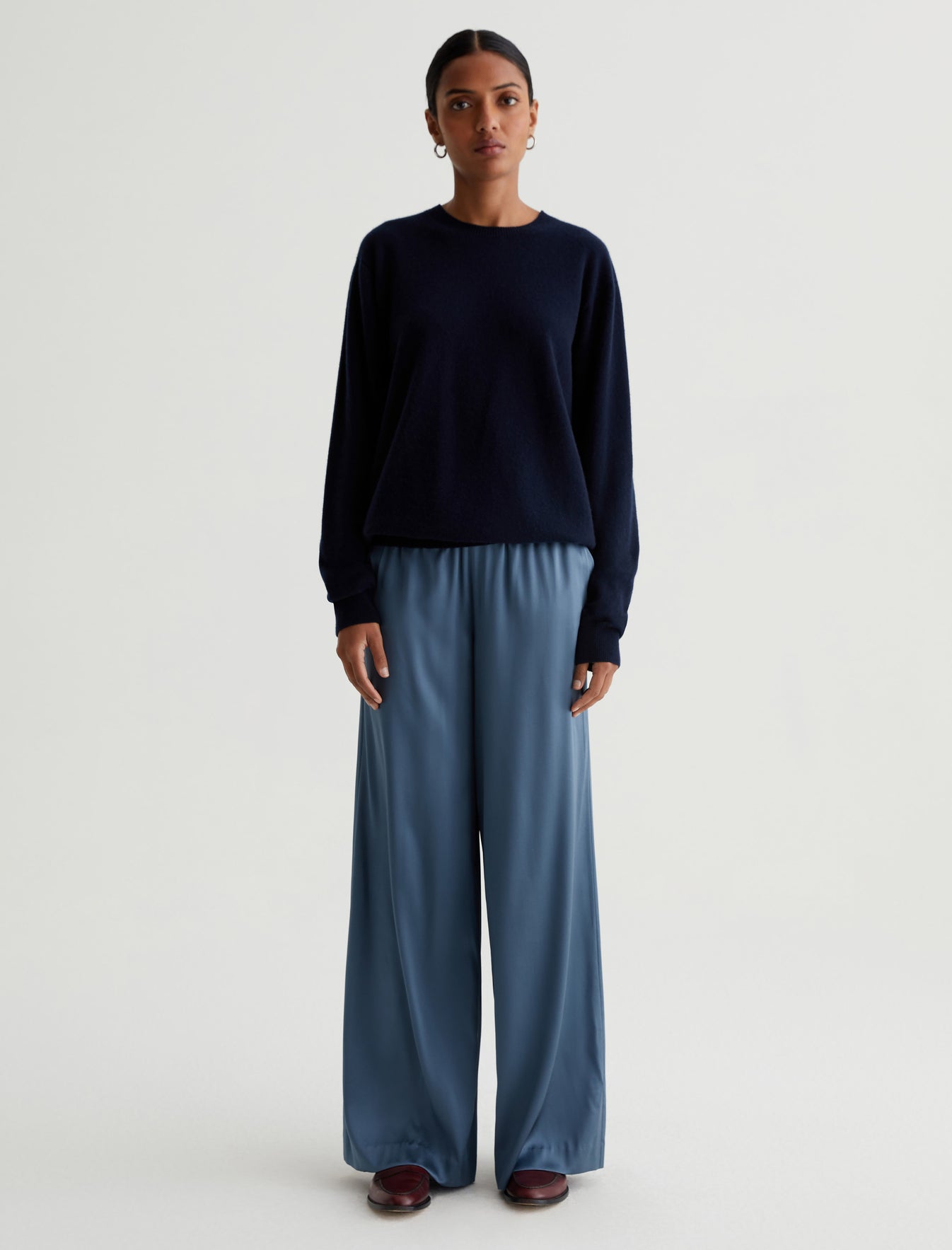 Kayla Blue Ice Luxe Silk Relaxed Wide Leg Pant Photo 1