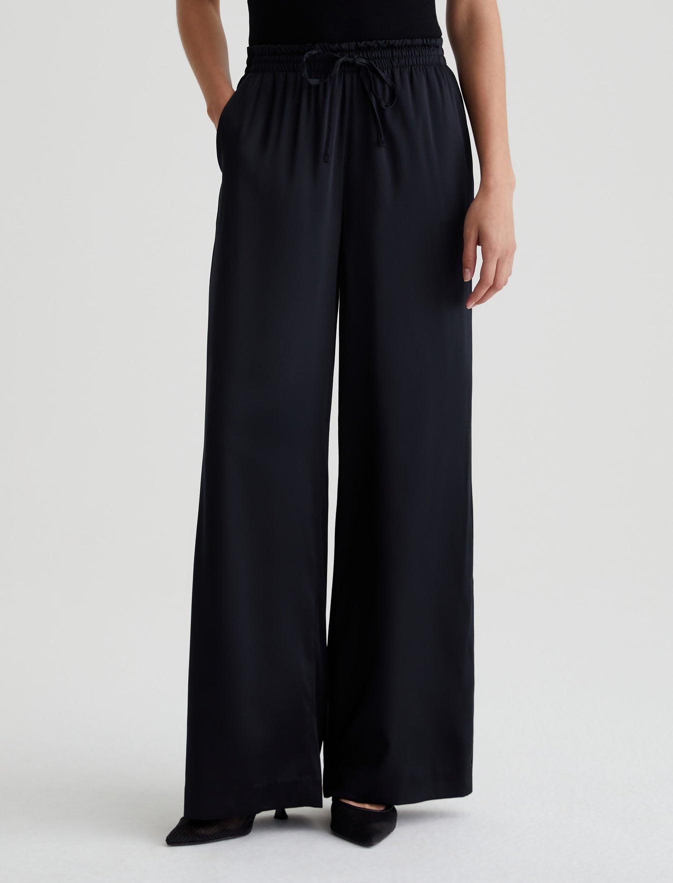 Kayla True Black Luxe Silk Relaxed Wide Leg Pant Women Bottom Photo 2