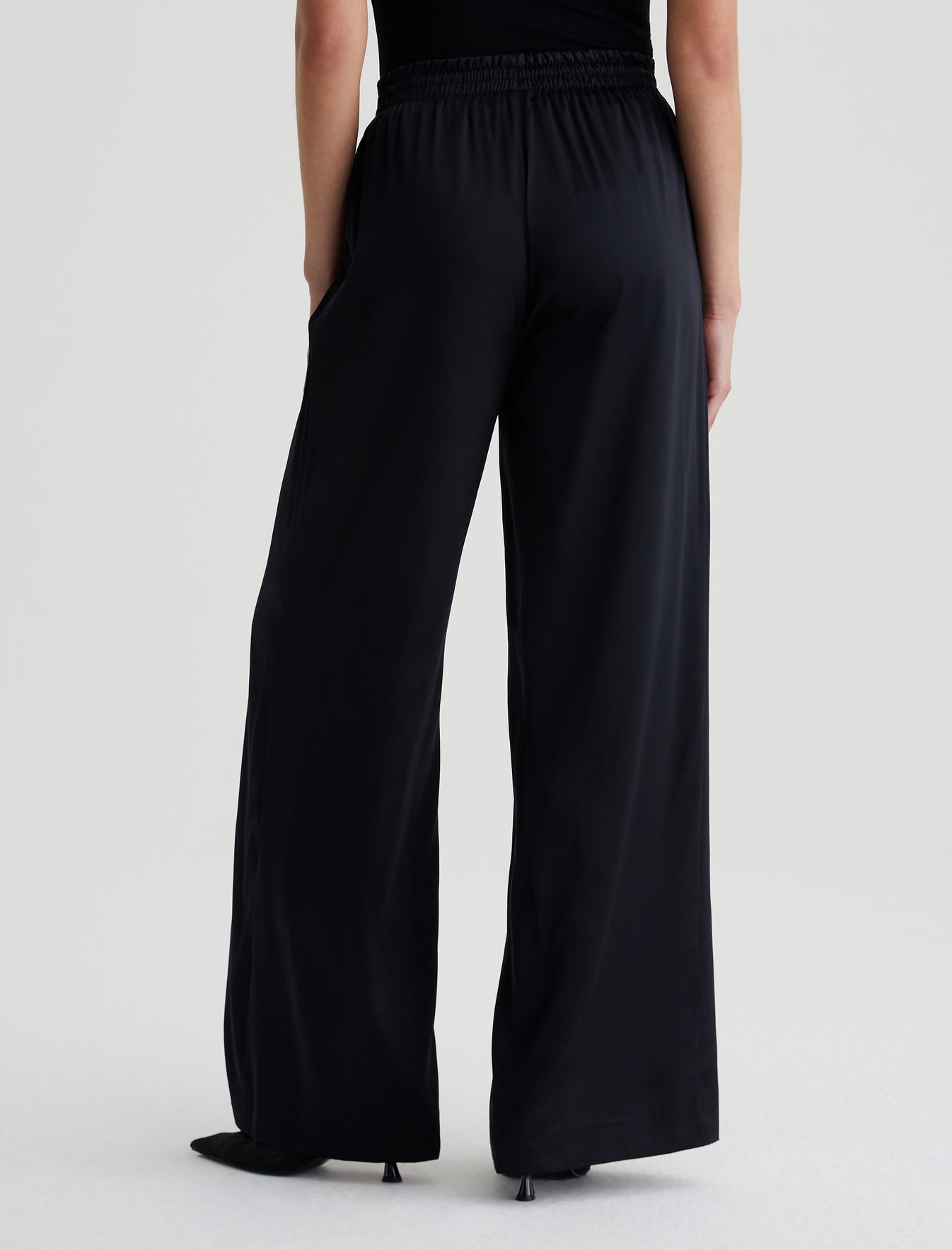 Kayla True Black Luxe Silk Relaxed Wide Leg Pant Women Bottom Photo 6