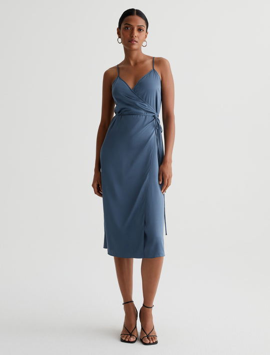 Seah Dress Blue Ice Luxe Silk Classic Wrap Dress Women Top Photo 1