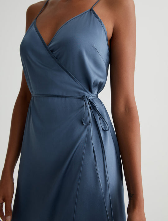Seah Dress Blue Ice Luxe Silk Classic Wrap Dress Women Top Photo 3