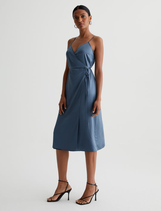 Seah Dress Blue Ice Luxe Silk Classic Wrap Dress Women Top Photo 4