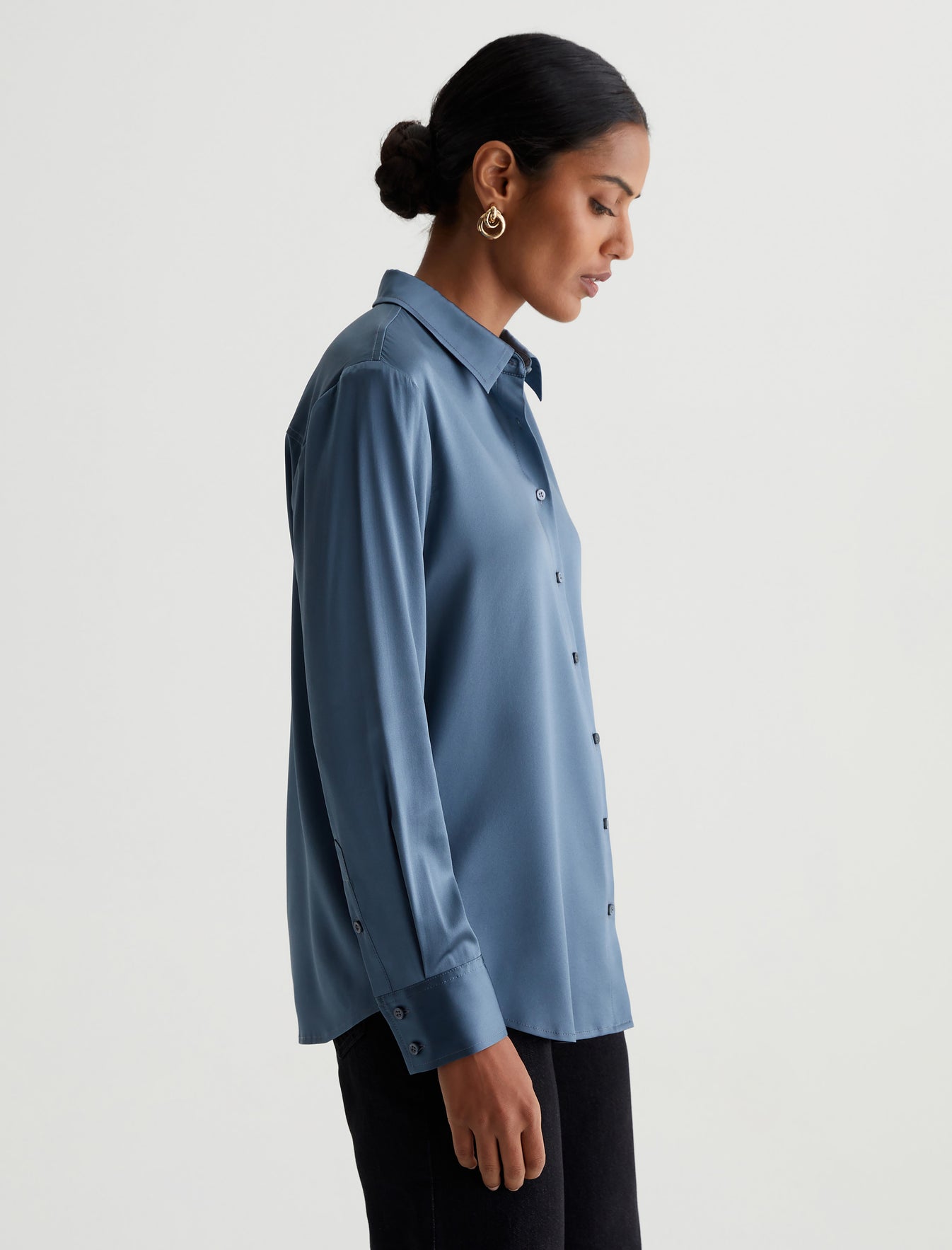 Shiela Shirt Blue Ice Luxe Silk Relaxed Long Sleeve Shirt Photo 1