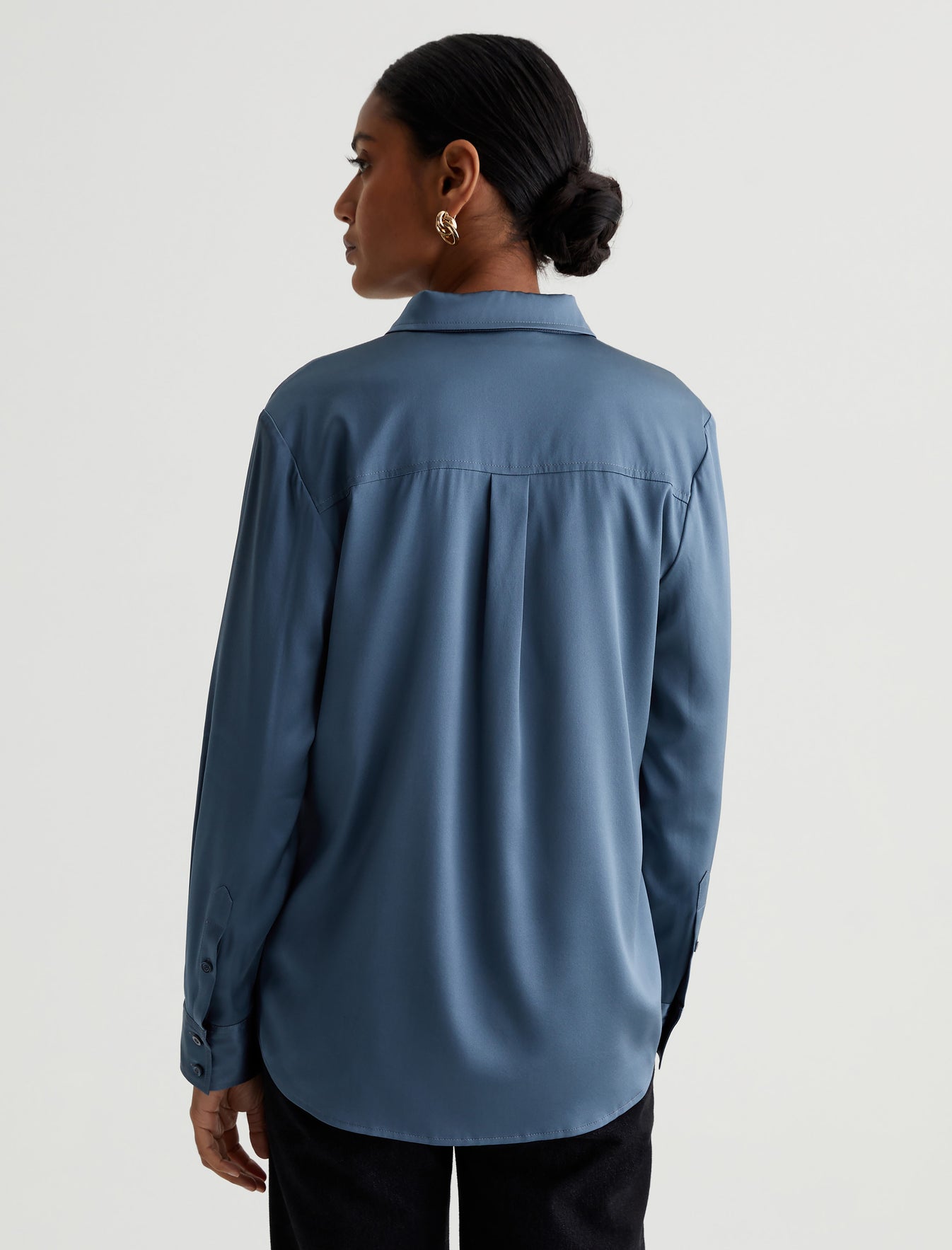 Shiela Shirt Blue Ice Luxe Silk Relaxed Long Sleeve Shirt Photo 6