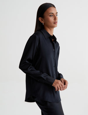 Shiela True Black Relaxed Long Sleeve Button Up Shirt Women Top Photo 1