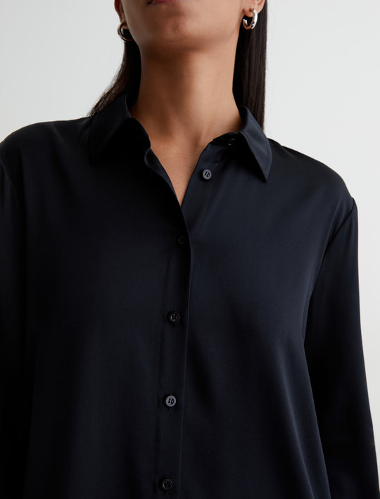 Shiela True Black Relaxed Long Sleeve Button Up Shirt Women Top Photo 3