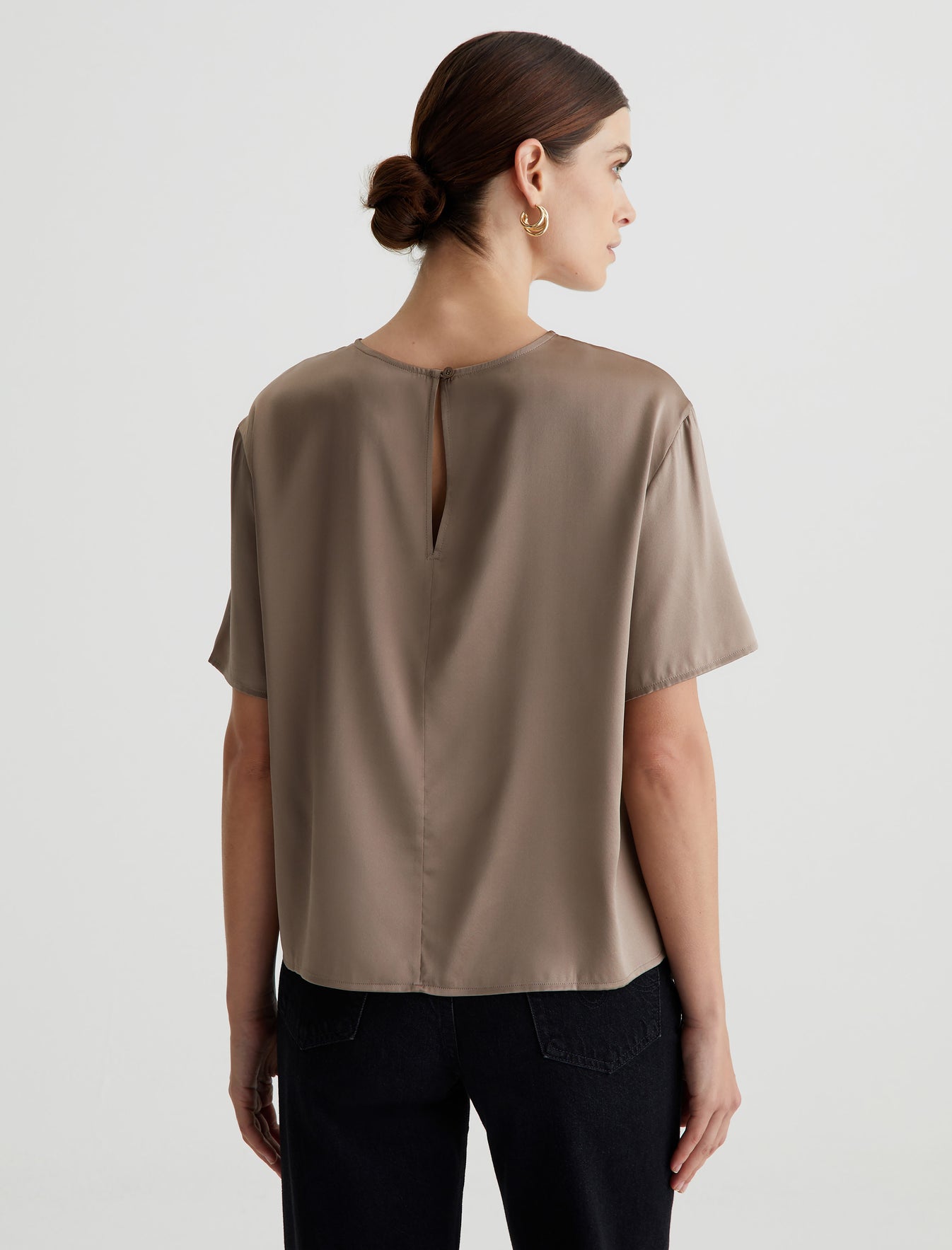 Nari Brooklyn Taupe Relaxed Crew Neck T-Shirt Womens Top  Photo 6