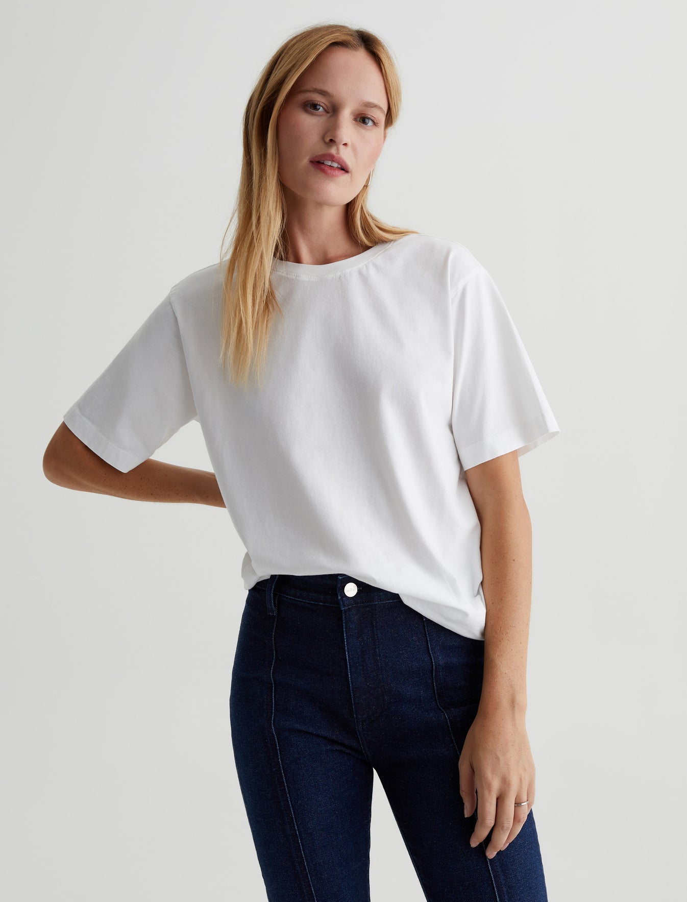 Albright Crew Ex-White Relaxed Fit Short Sleeve Crew Neck T-Shirt Women Top Photo 1