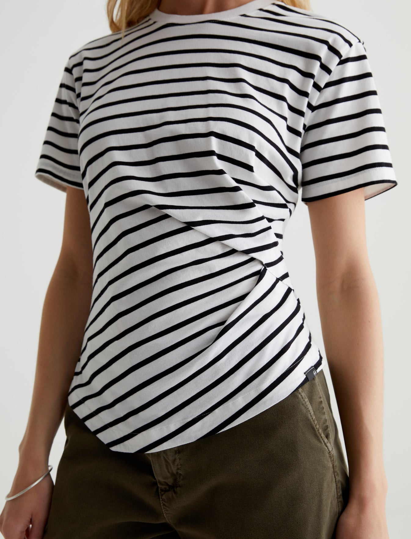 Rini Top Coastal Stripe Ex-White/True Black Side Pleat T-Shirt Women Top Photo 3