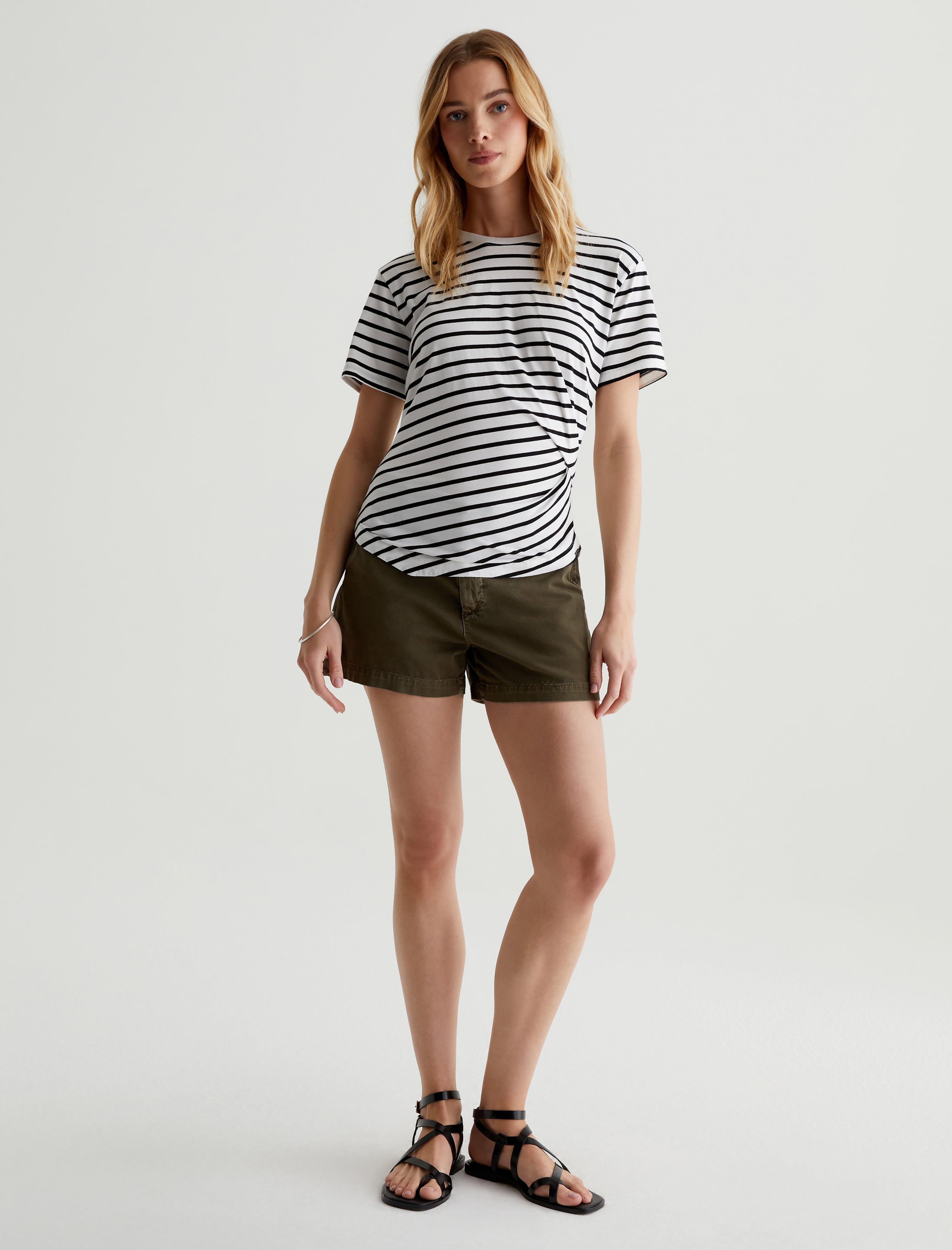 Rini Top Coastal Stripe Ex-White/True Black Side Pleat T-Shirt Women Top Photo 4