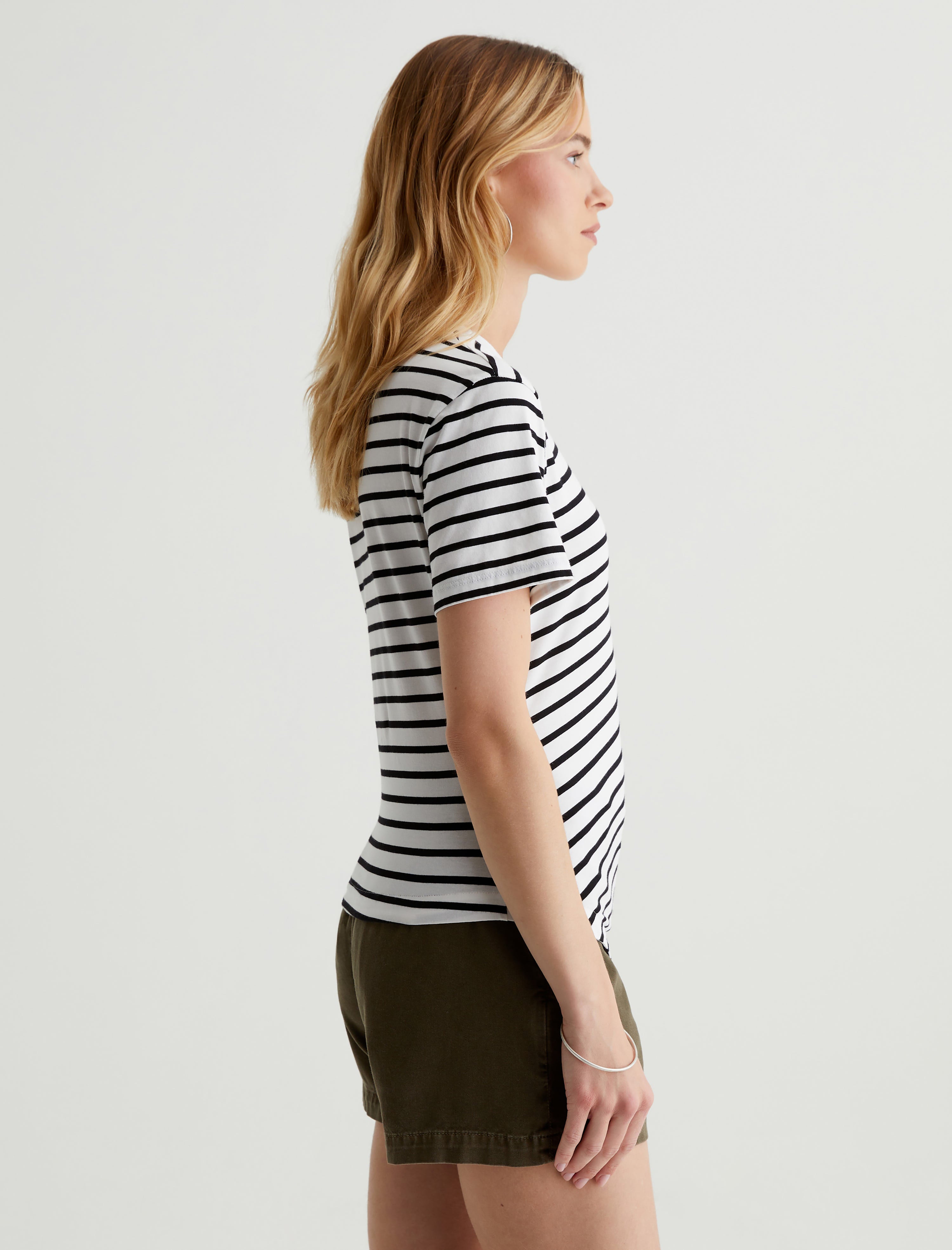 Rini Top Coastal Stripe Ex-White/True Black Side Pleat T-Shirt Women Top Photo 6