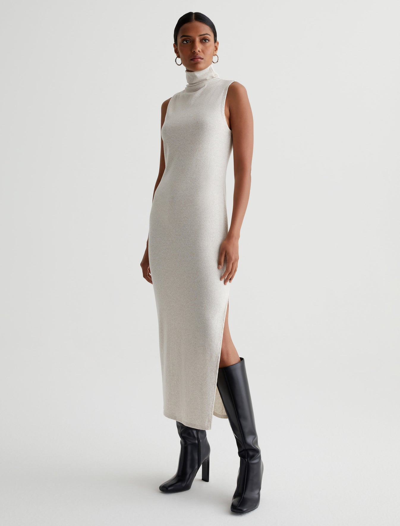 Kizza Dress Snow White Slim Ribbed Sleeveless Turtleneck Photo 1