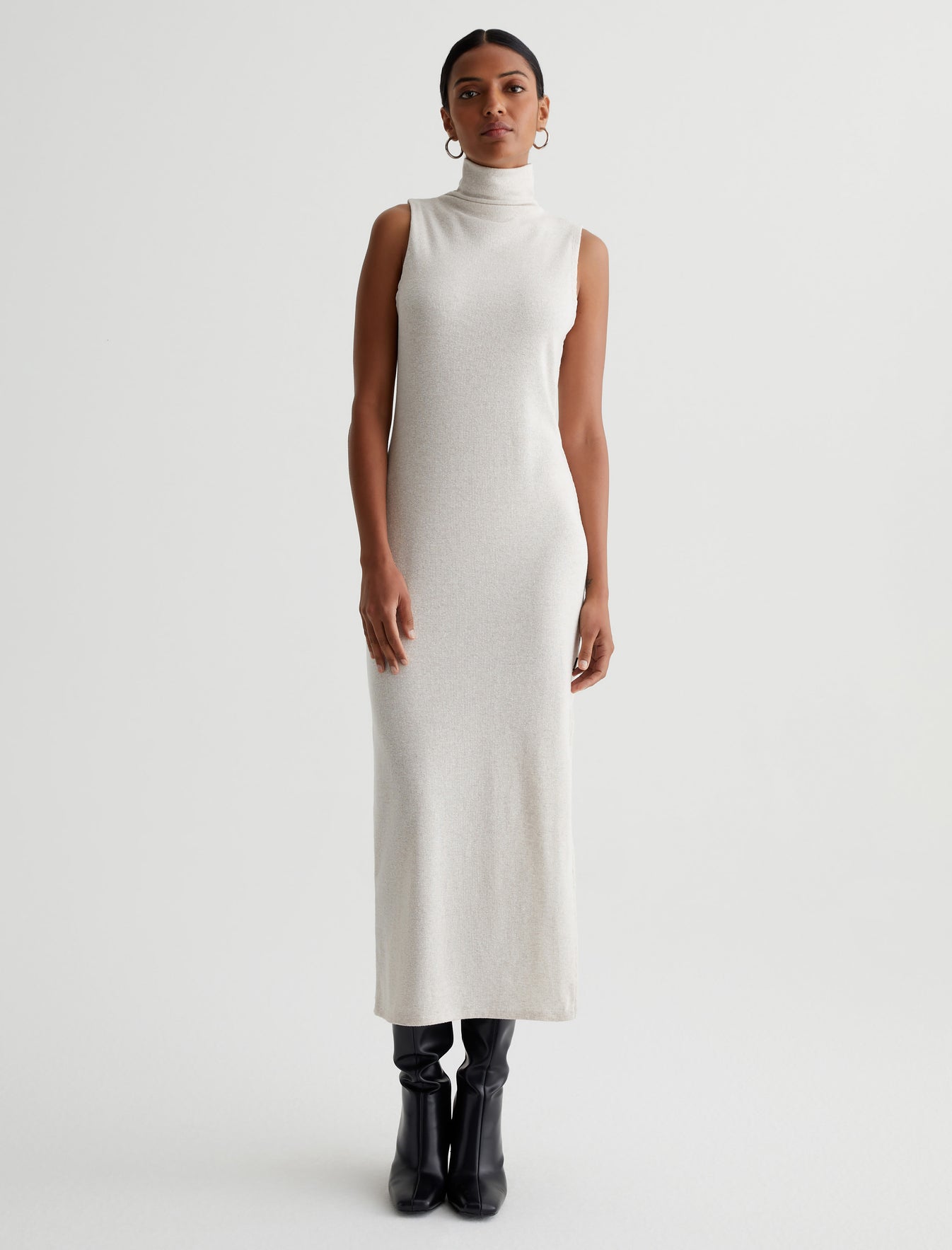 Kizza Dress Snow White Slim Ribbed Sleeveless Turtleneck Photo 2