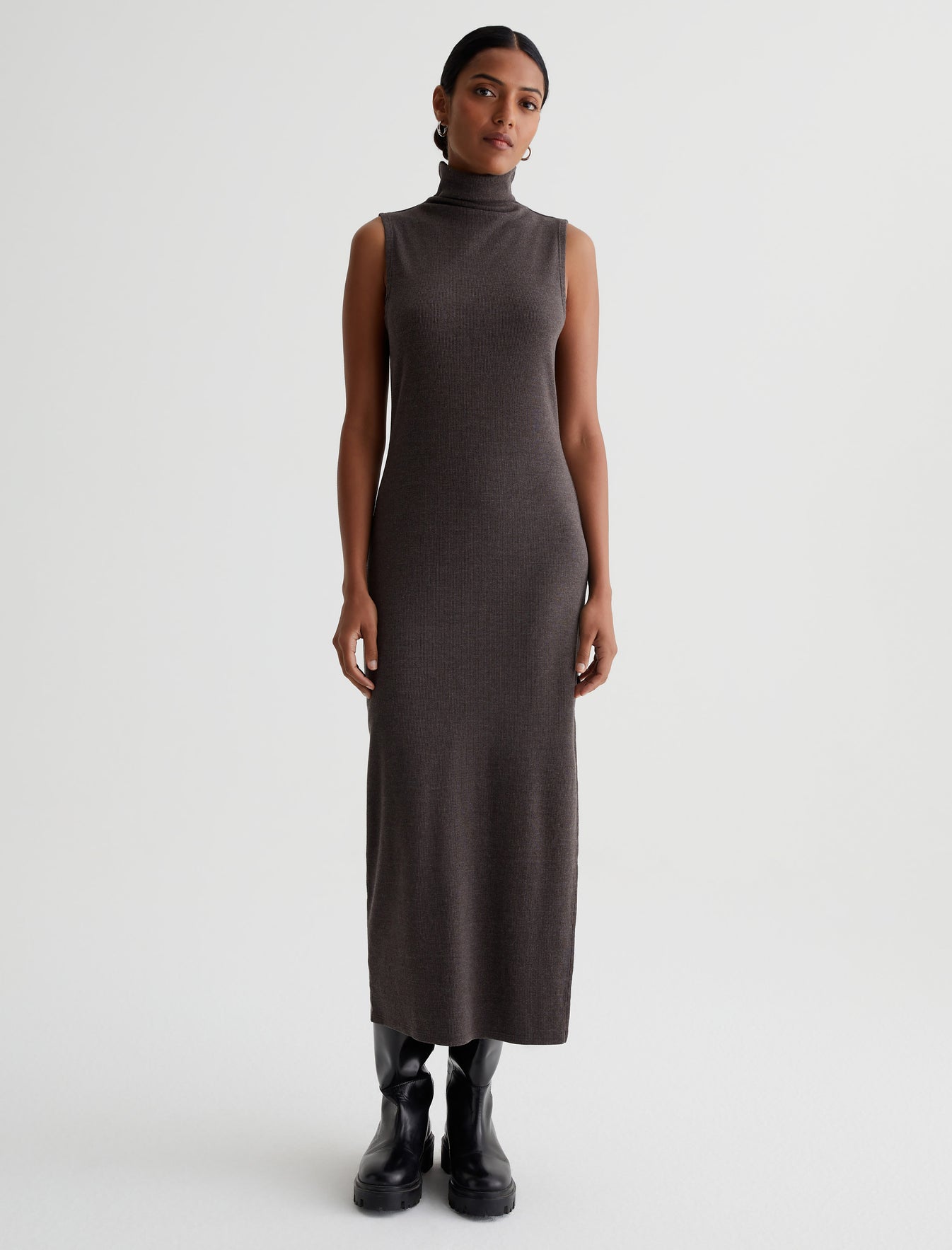 Kizza Dress Stone Brown Slim Ribbed Sleeveless Turtleneck Photo 1