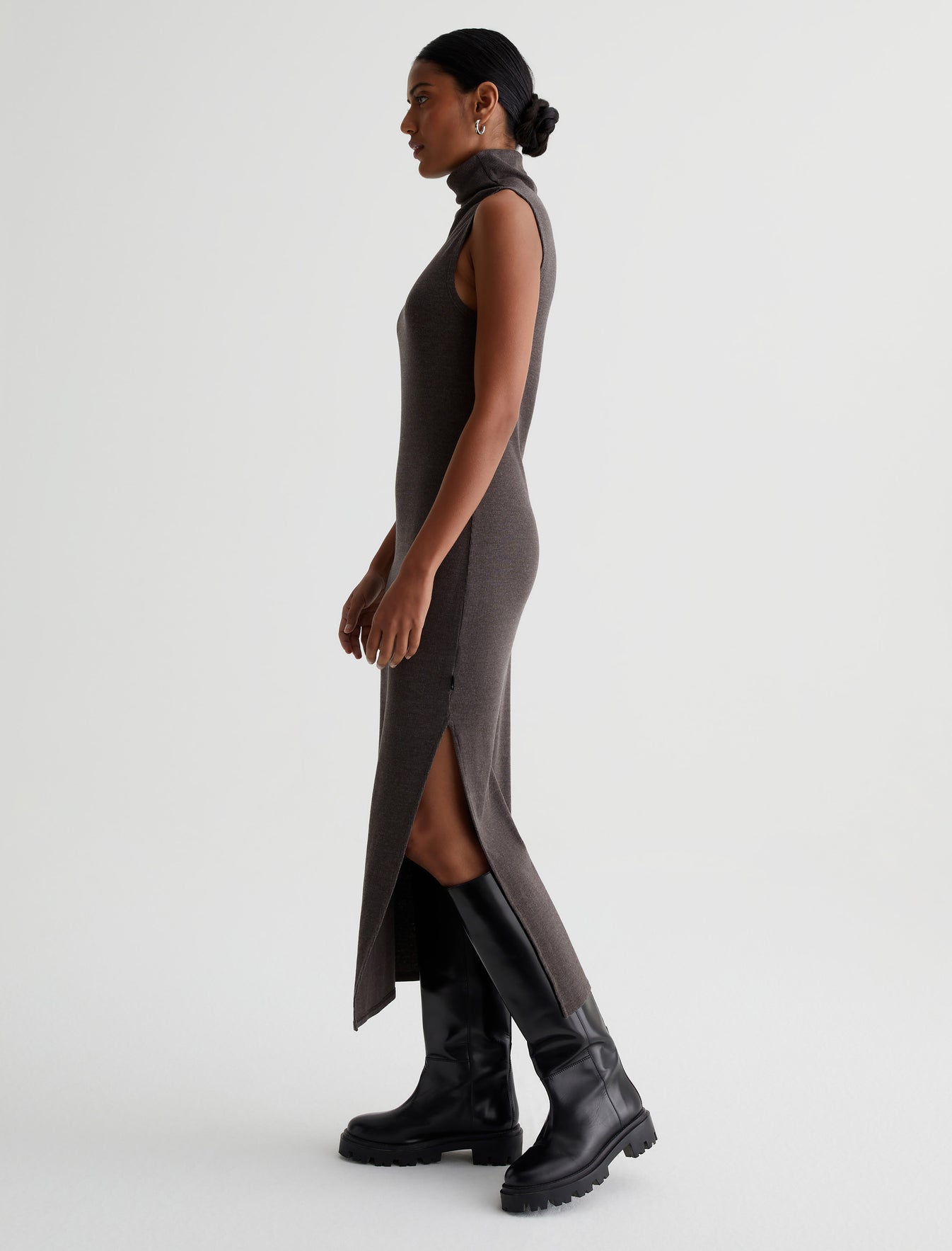 Kizza Dress Stone Brown Slim Ribbed Sleeveless Turtleneck Photo 2