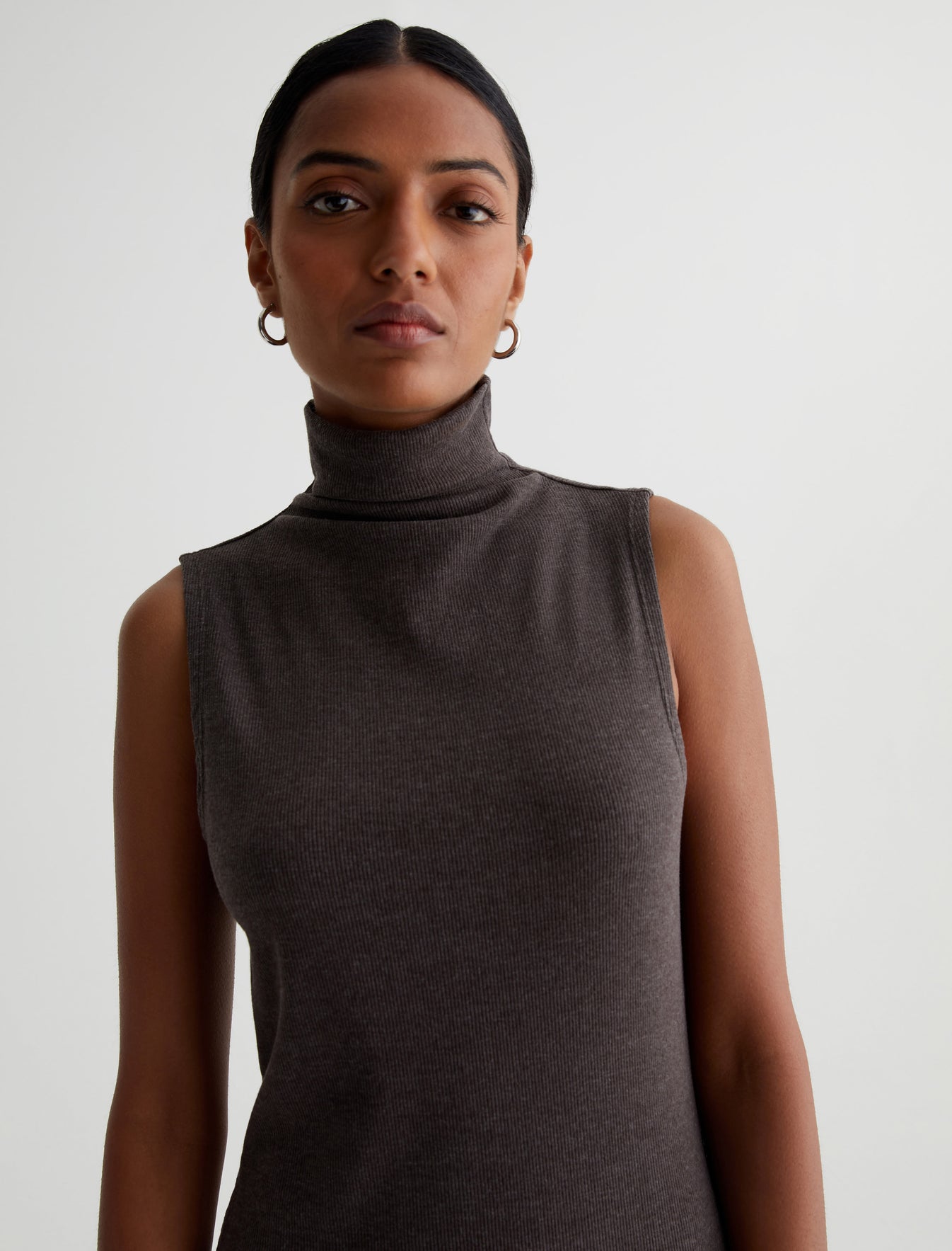 Kizza Dress Stone Brown Slim Ribbed Sleeveless Turtleneck Photo 3