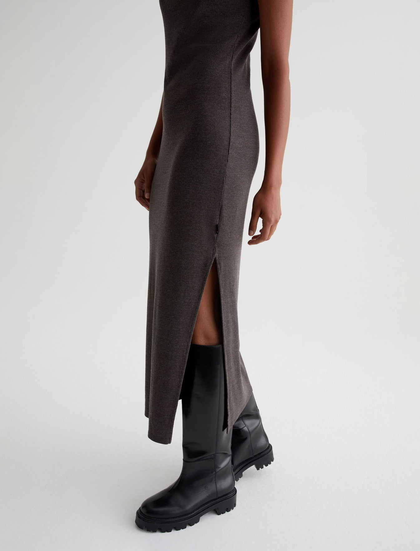 Kizza Dress Stone Brown Slim Ribbed Sleeveless Turtleneck Photo 4