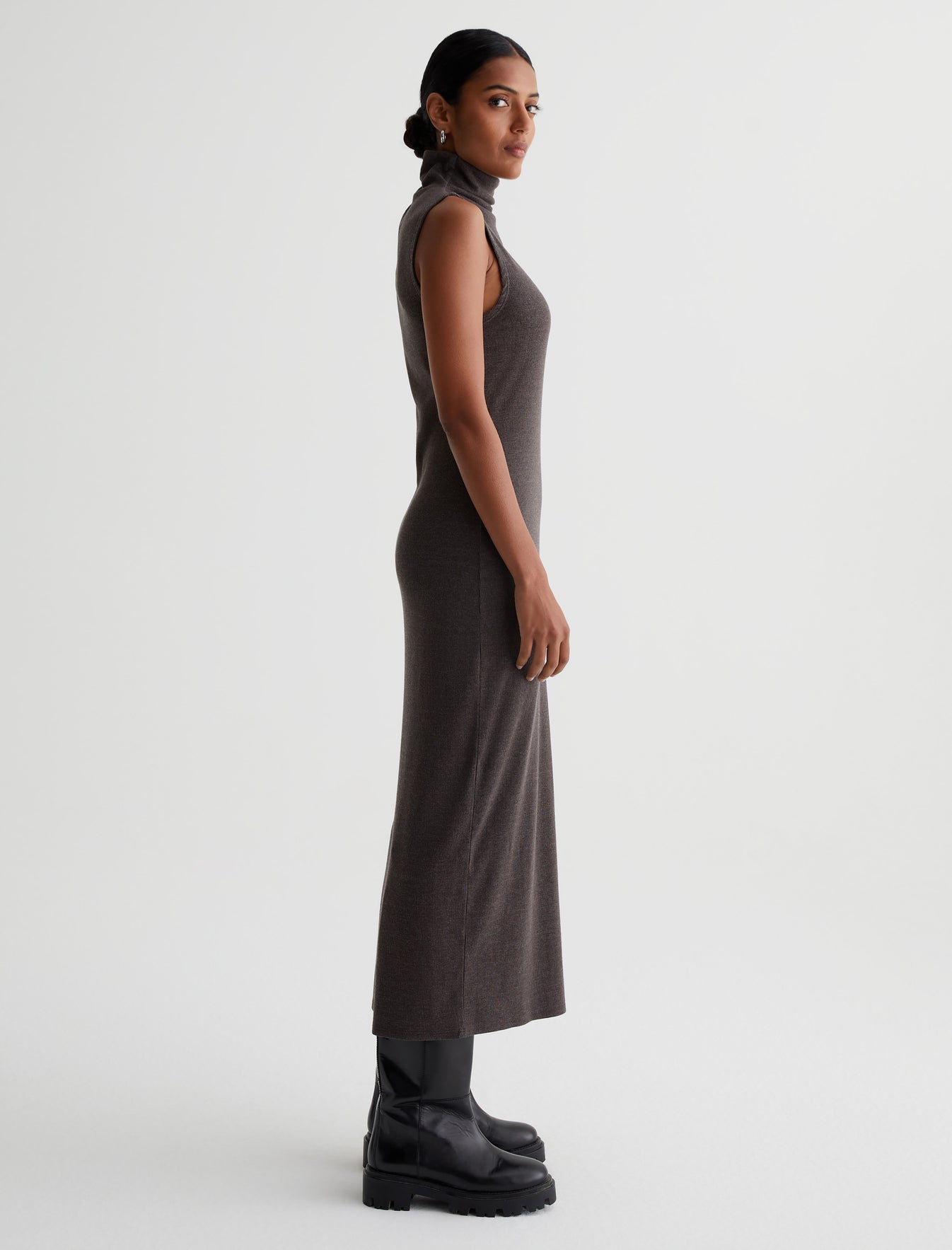 Kizza Dress Stone Brown Slim Ribbed Sleeveless Turtleneck Photo 5