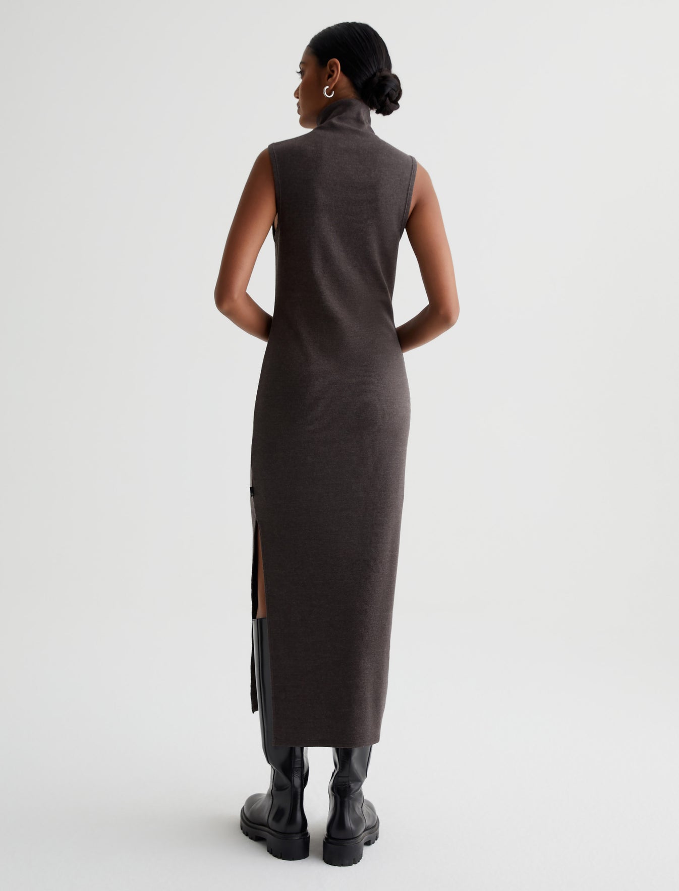 Kizza Dress Stone Brown Slim Ribbed Sleeveless Turtleneck Photo 6