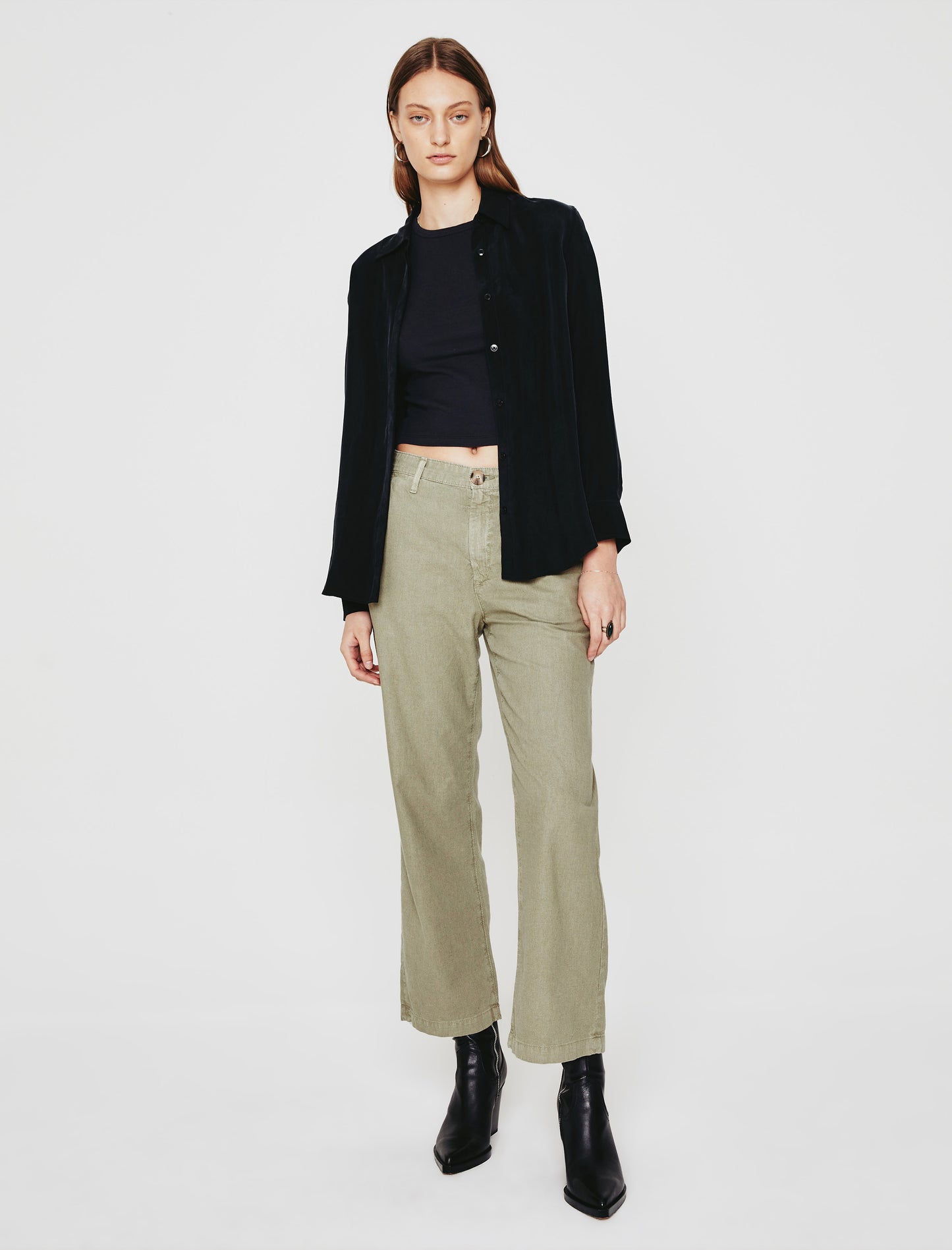 Caden Linen Wide Leg Sulfur Dried Rosemary Tailored Trouser Women Bottom Photo 1