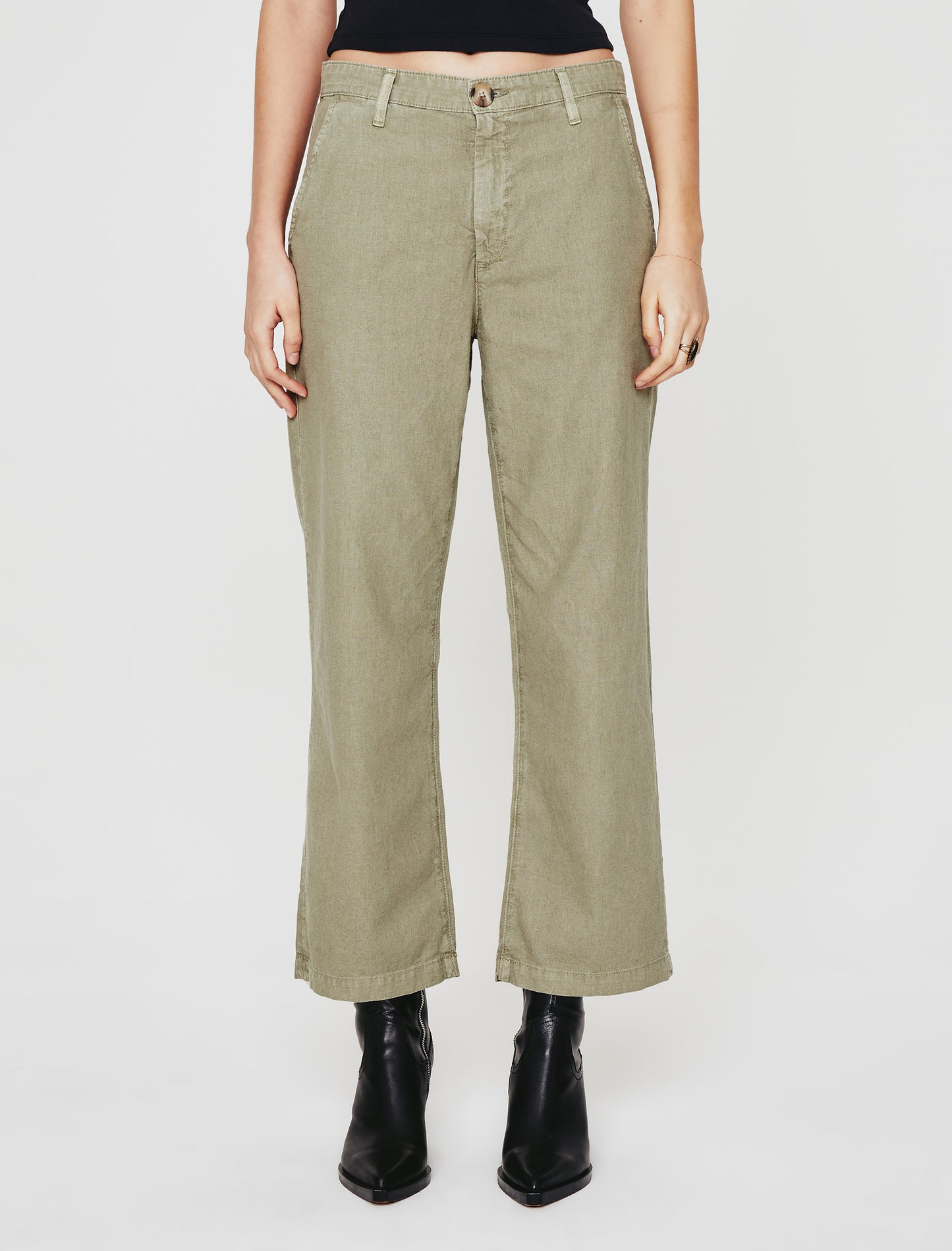 Caden Linen Wide Leg Sulfur Dried Rosemary Tailored Trouser Women Bottom Photo 2