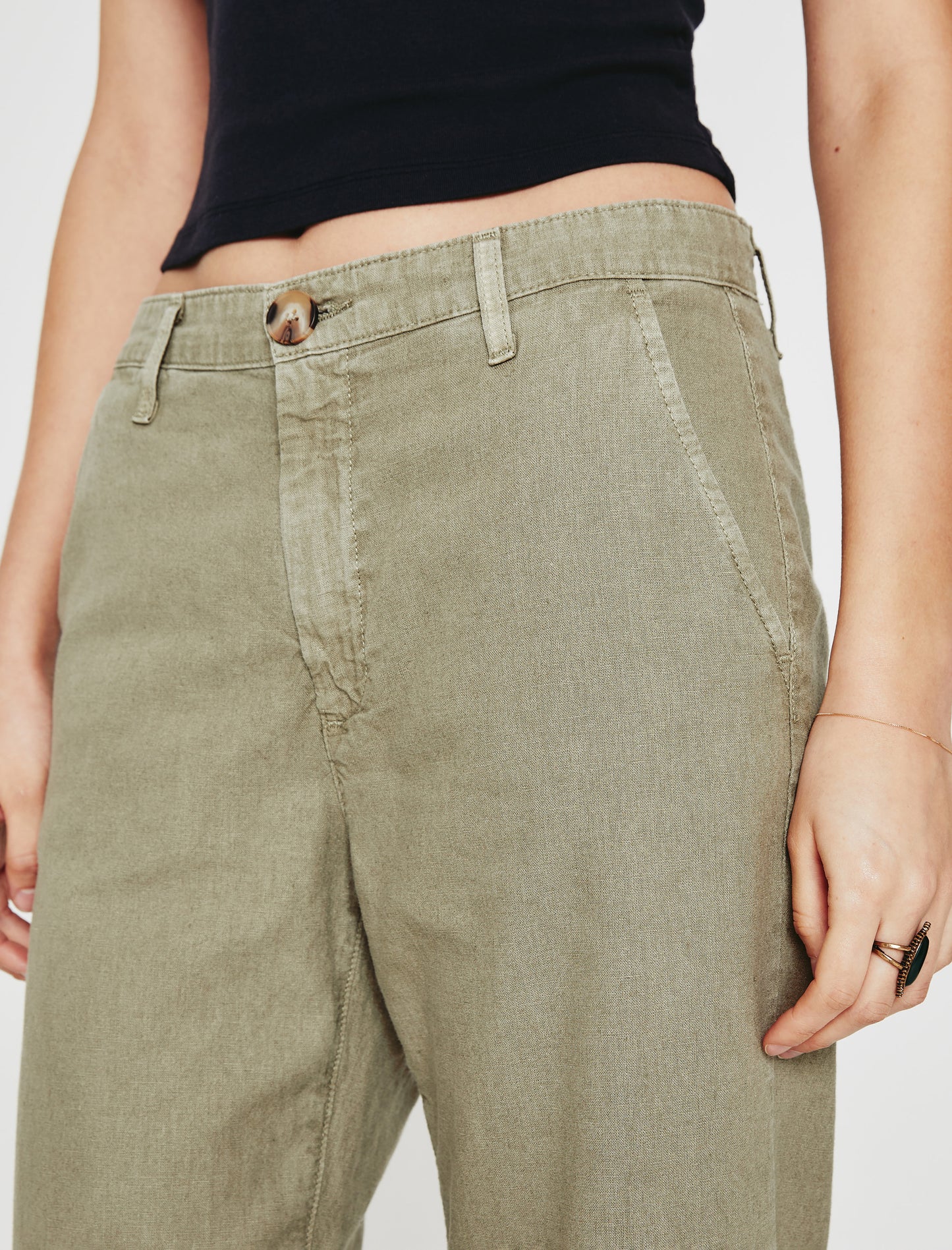 Caden Linen Wide Leg Sulfur Dried Rosemary Tailored Trouser Women Bottom Photo 3