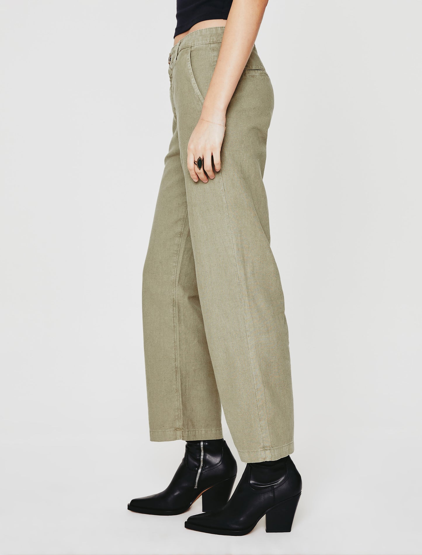 Caden Linen Wide Leg Sulfur Dried Rosemary Tailored Trouser Women Bottom Photo 4
