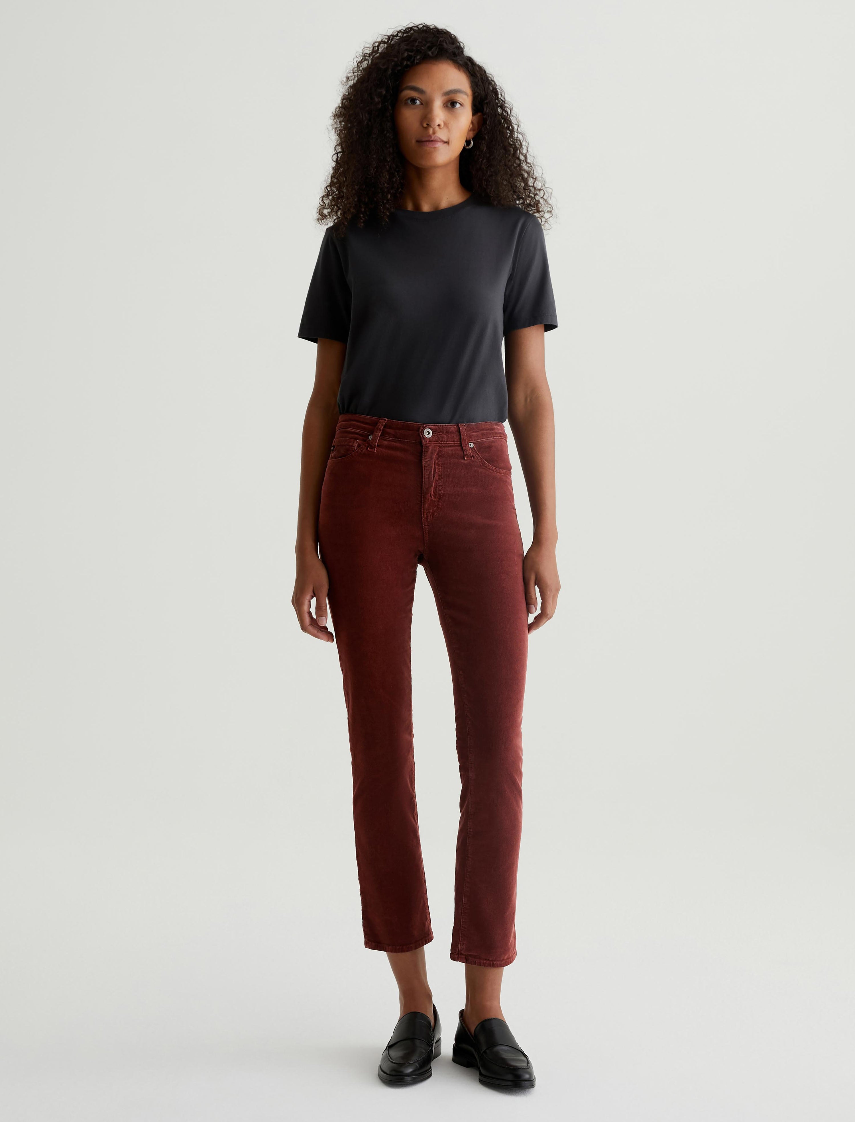 Mari Bordeaux Rouge Corduroy High-Rise Slim Straight Women Bottom Photo 1