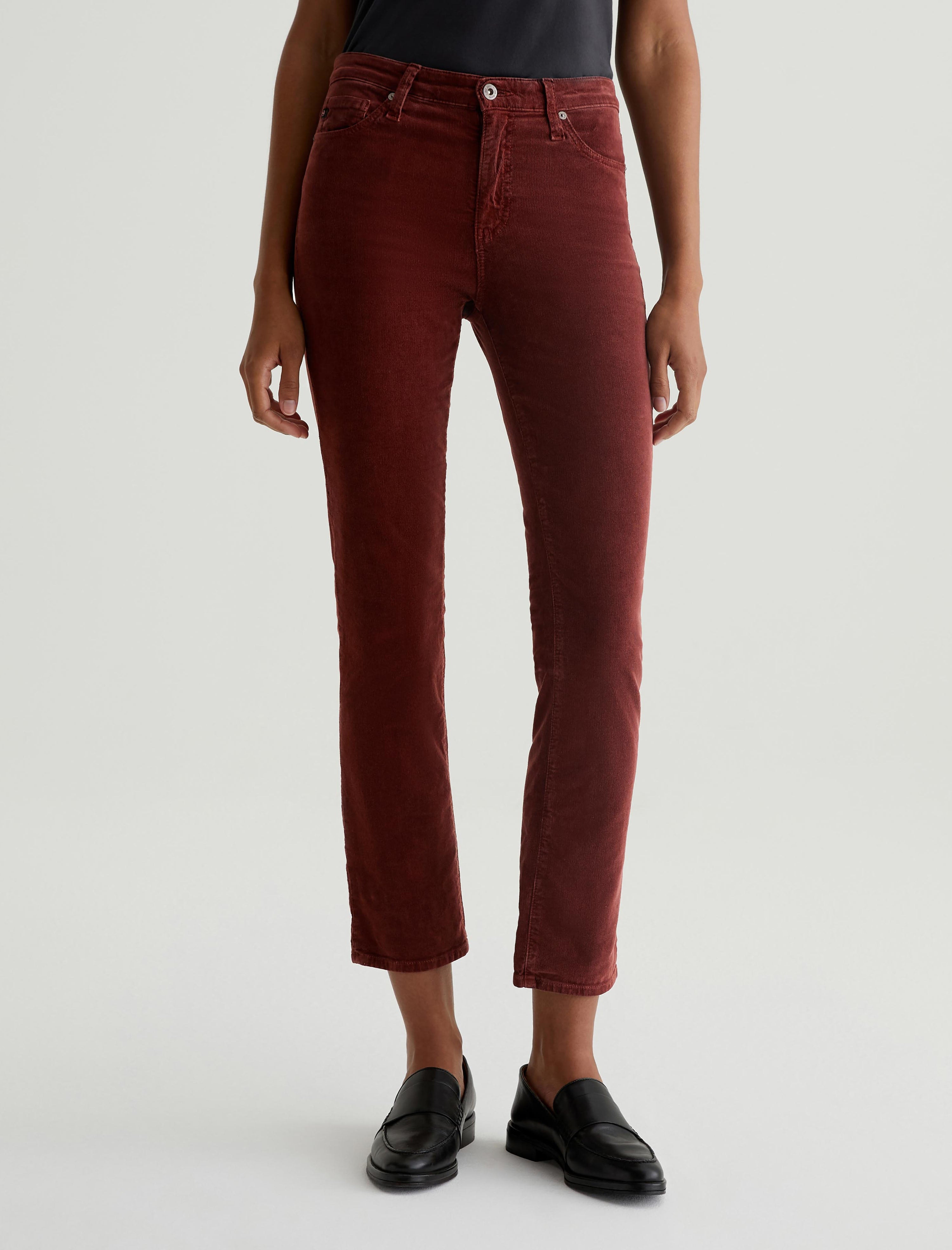 Mari Bordeaux Rouge Corduroy High-Rise Slim Straight Women Bottom Photo 2