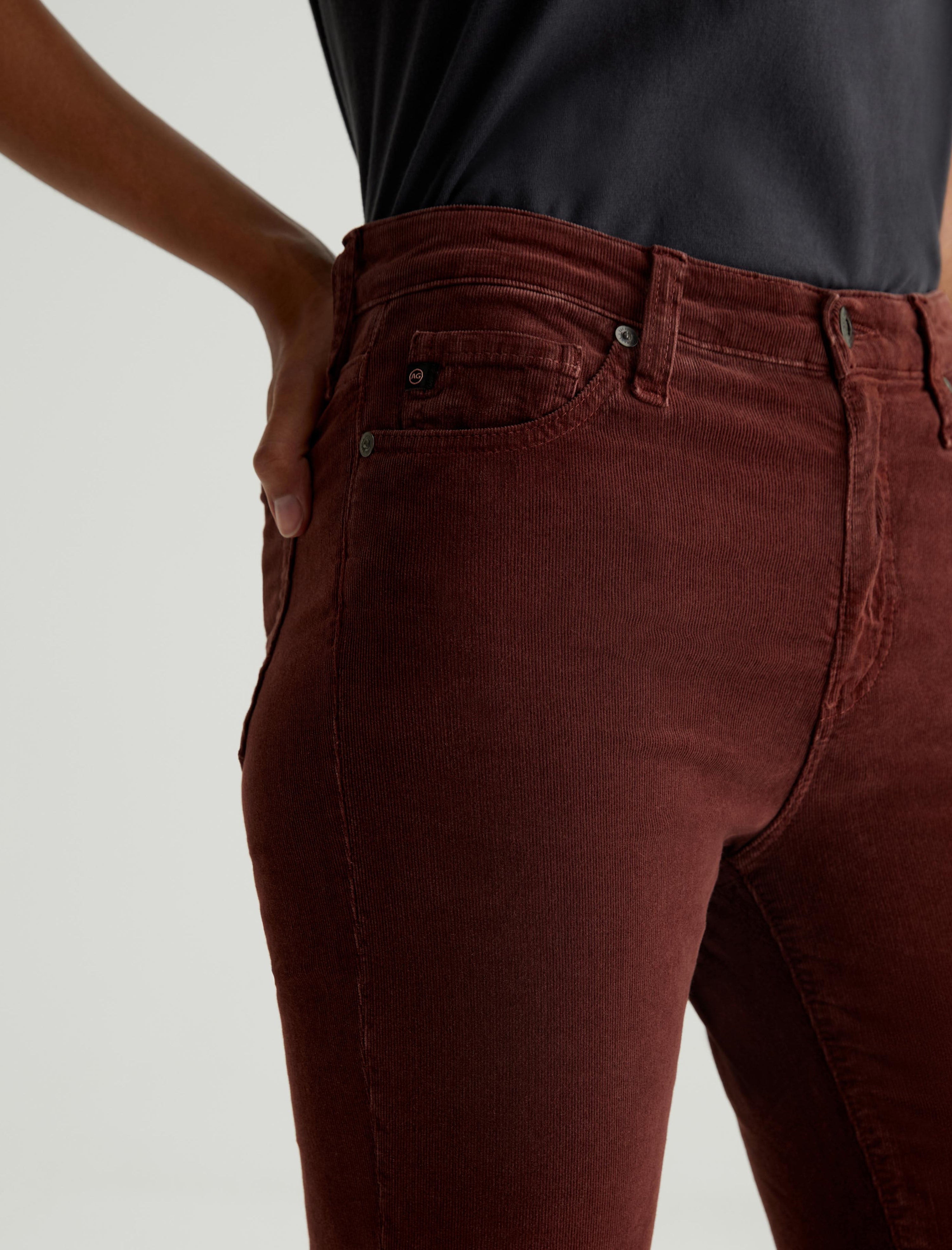 Mari Bordeaux Rouge Corduroy High-Rise Slim Straight Women Bottom Photo 3