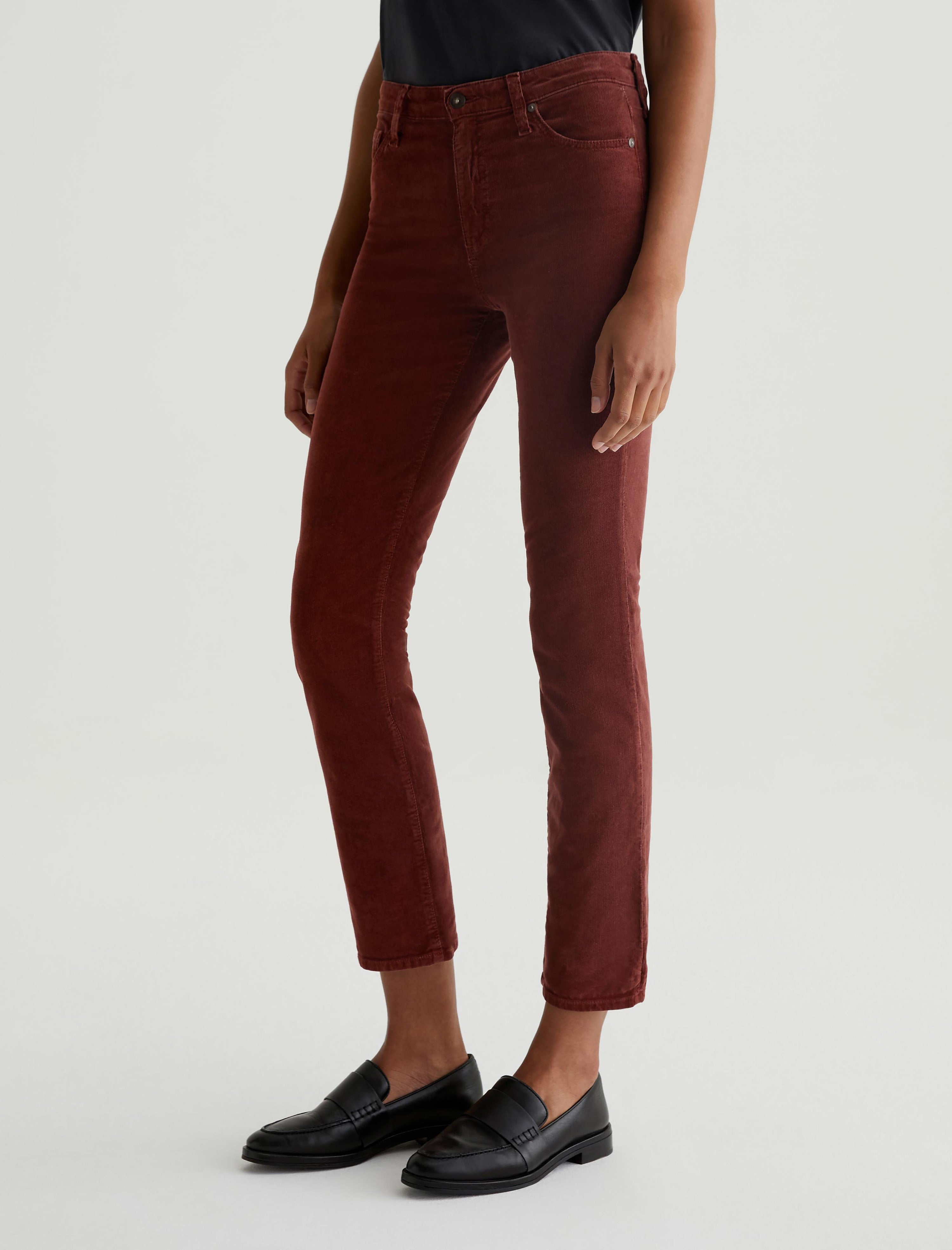 Mari Bordeaux Rouge Corduroy High-Rise Slim Straight Women Bottom Photo 4