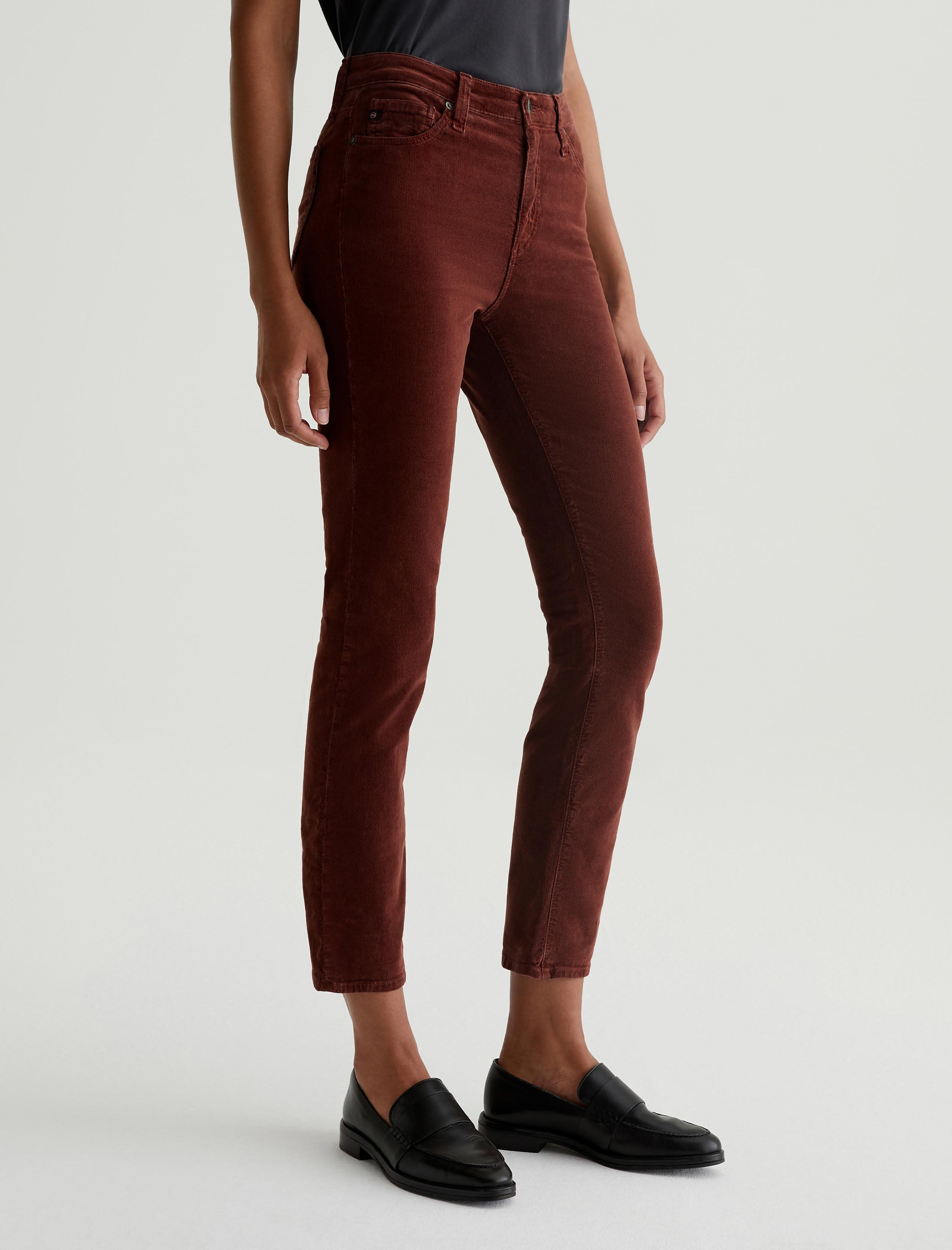 Mari Bordeaux Rouge Corduroy High-Rise Slim Straight Women Bottom Photo 5