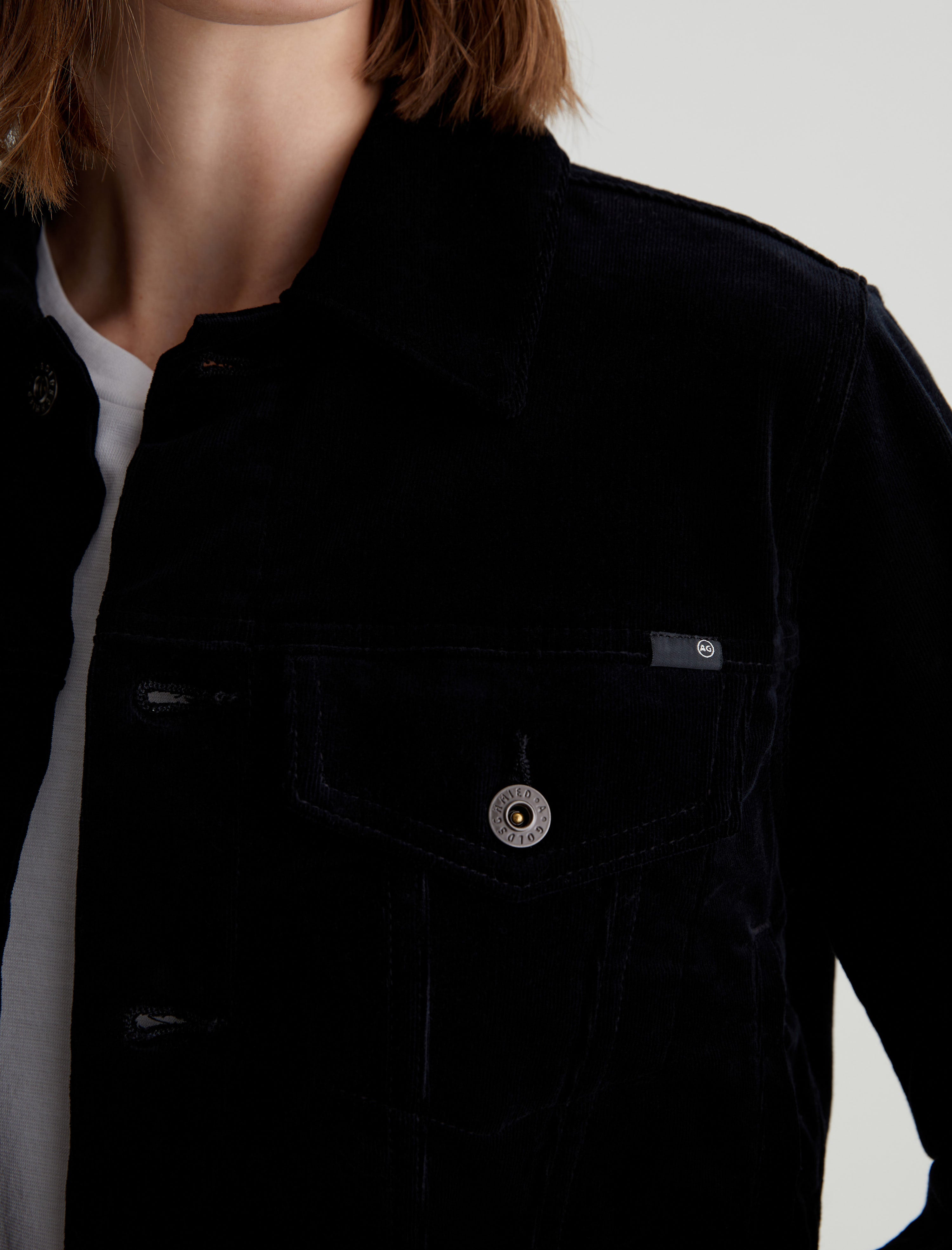 Isa Jacket Super Black Corduroy Cropped Trucker Jacket Women Top Photo 5