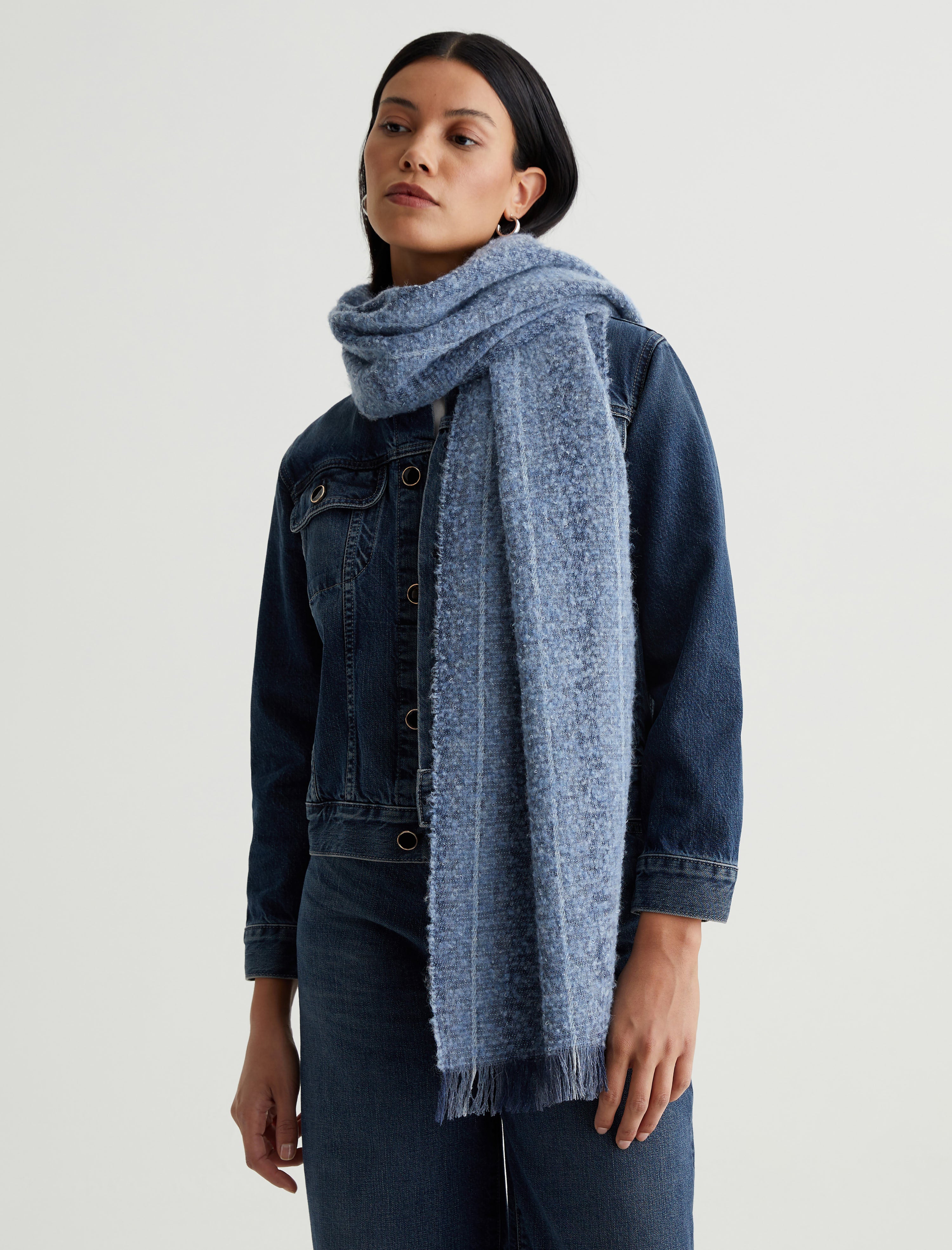 Arden Scarf Indigo Wool Stripe Unisex Accessory Photo 1