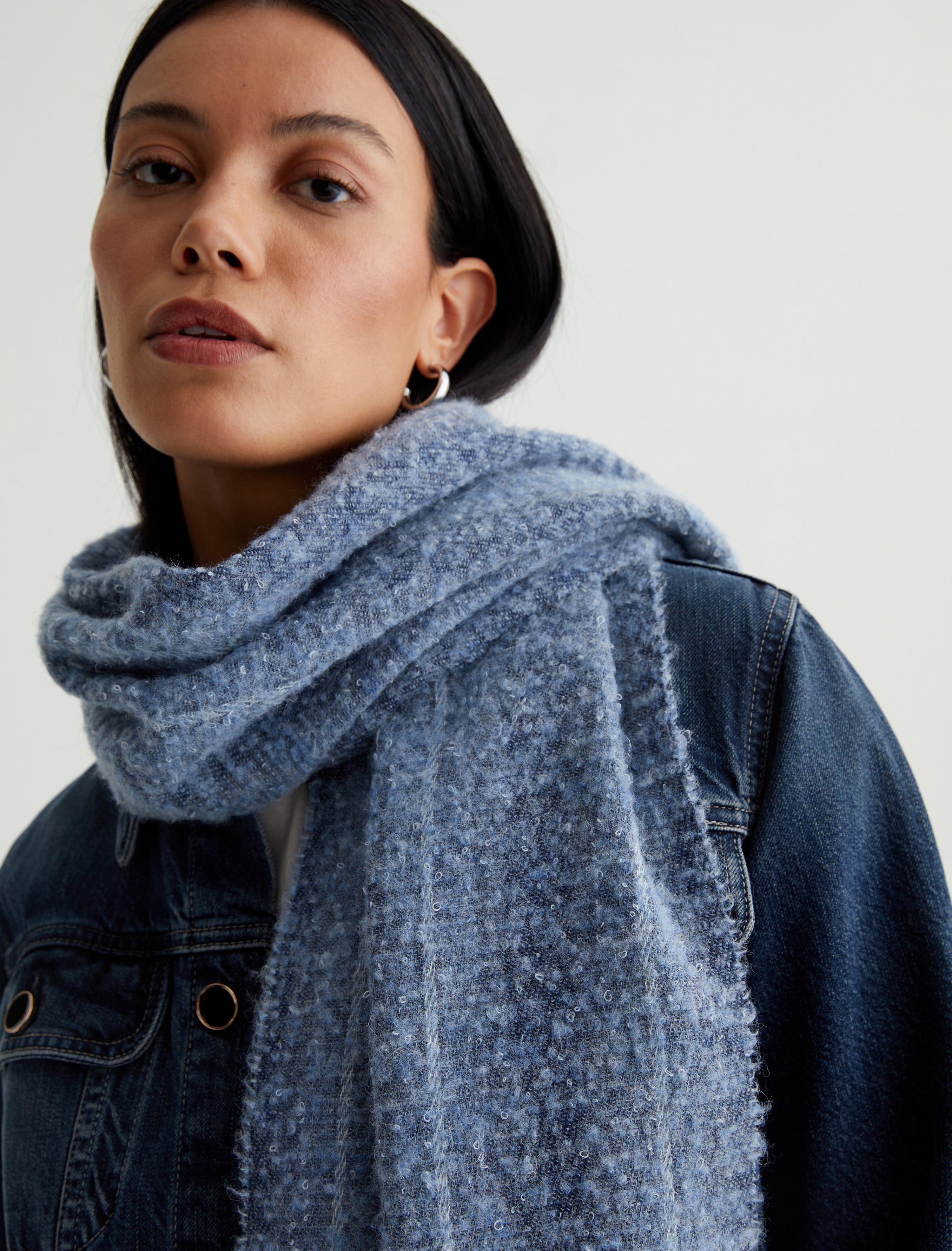 Arden Scarf Indigo Wool Stripe Unisex Accessory Photo 2
