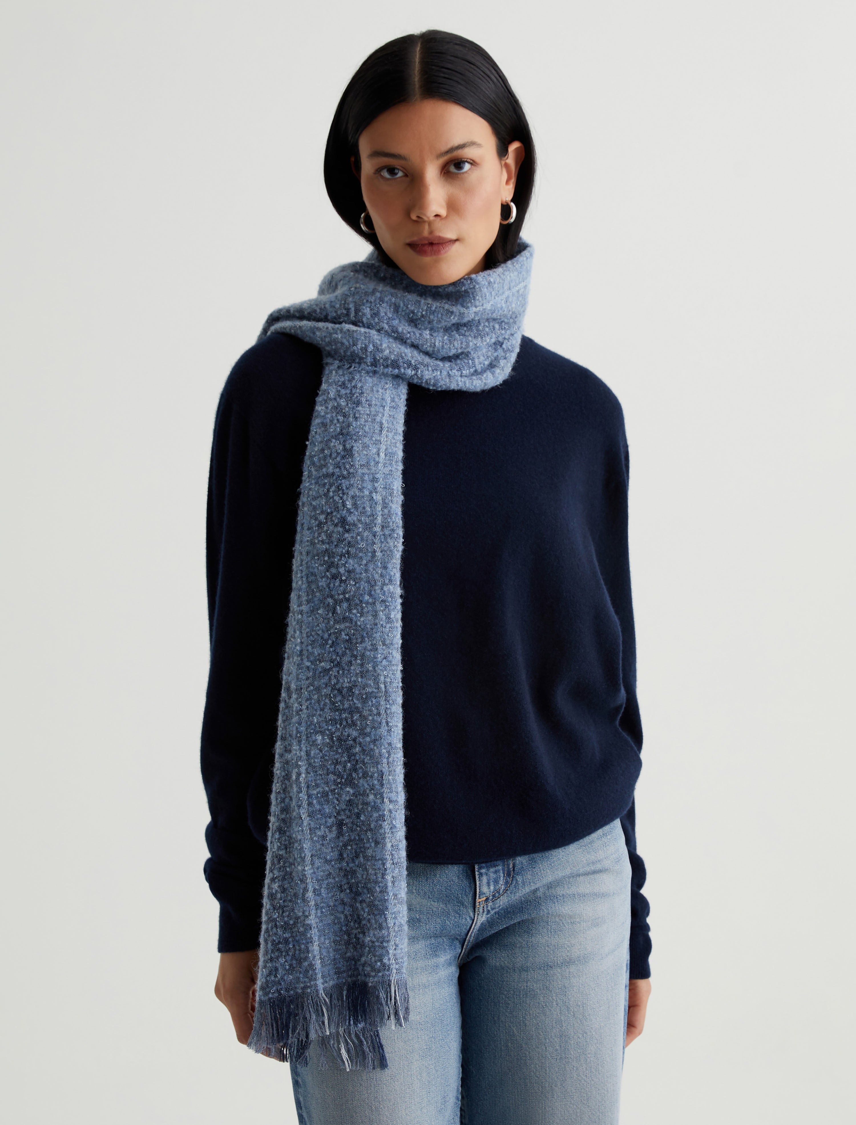 Arden Scarf Indigo Wool Stripe Unisex Accessory Photo 3