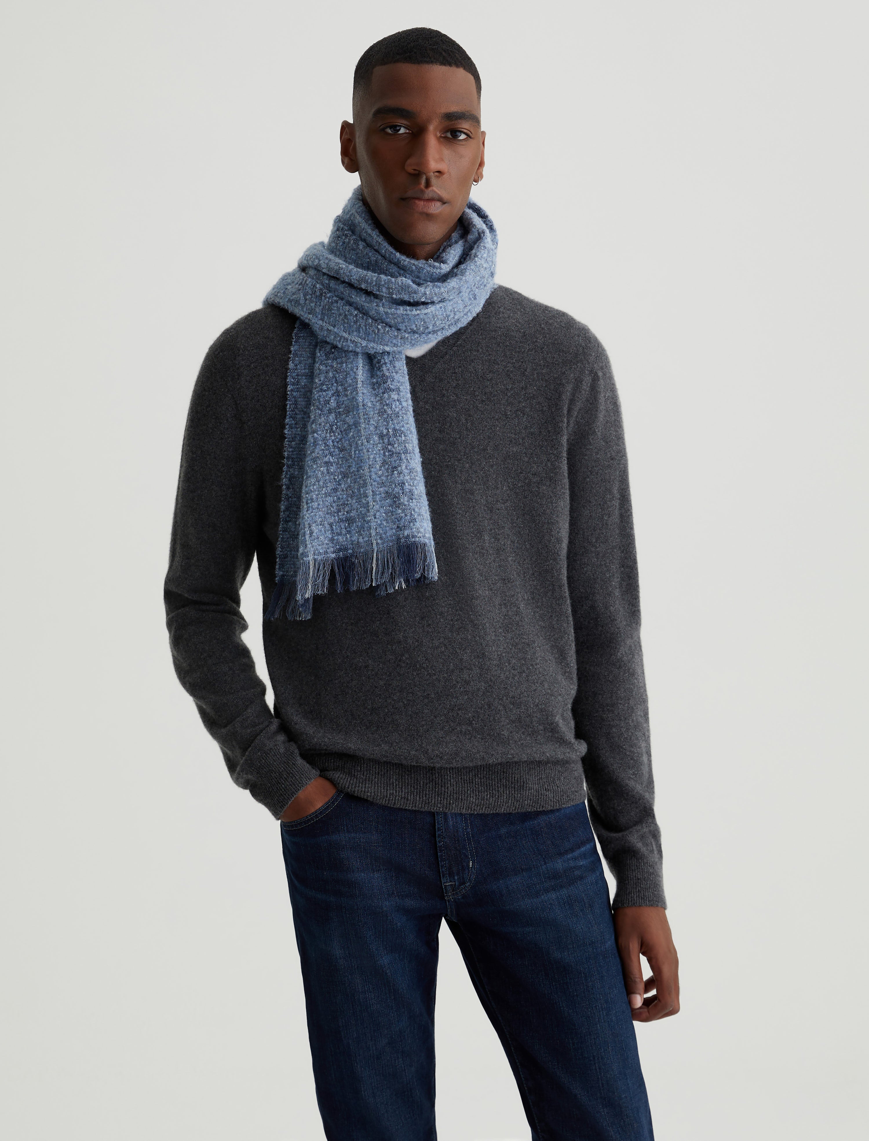 Arden Scarf Indigo Wool Stripe Unisex Accessory Photo 5