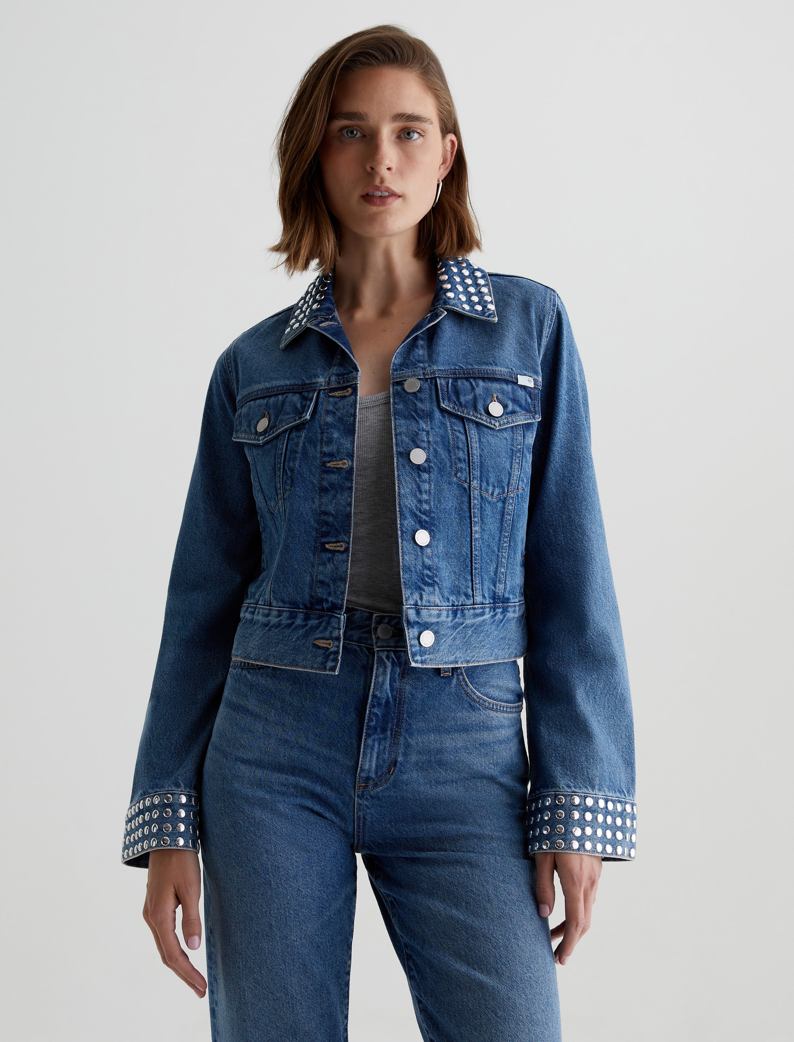 Studded Isa Angeleno Cropped Trucker Jacket Women Top Photo 1
