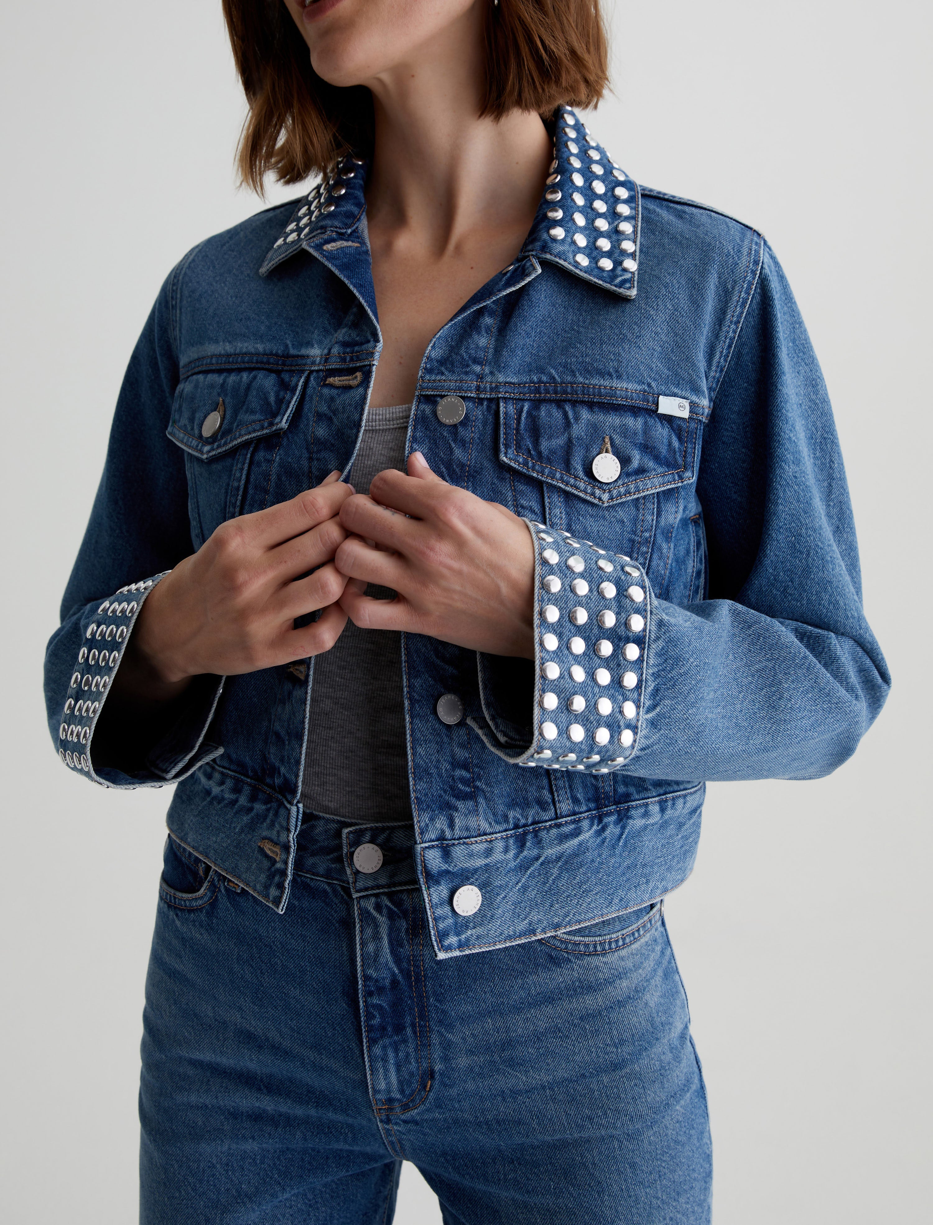 Studded Isa Angeleno Cropped Trucker Jacket Women Top Photo 3