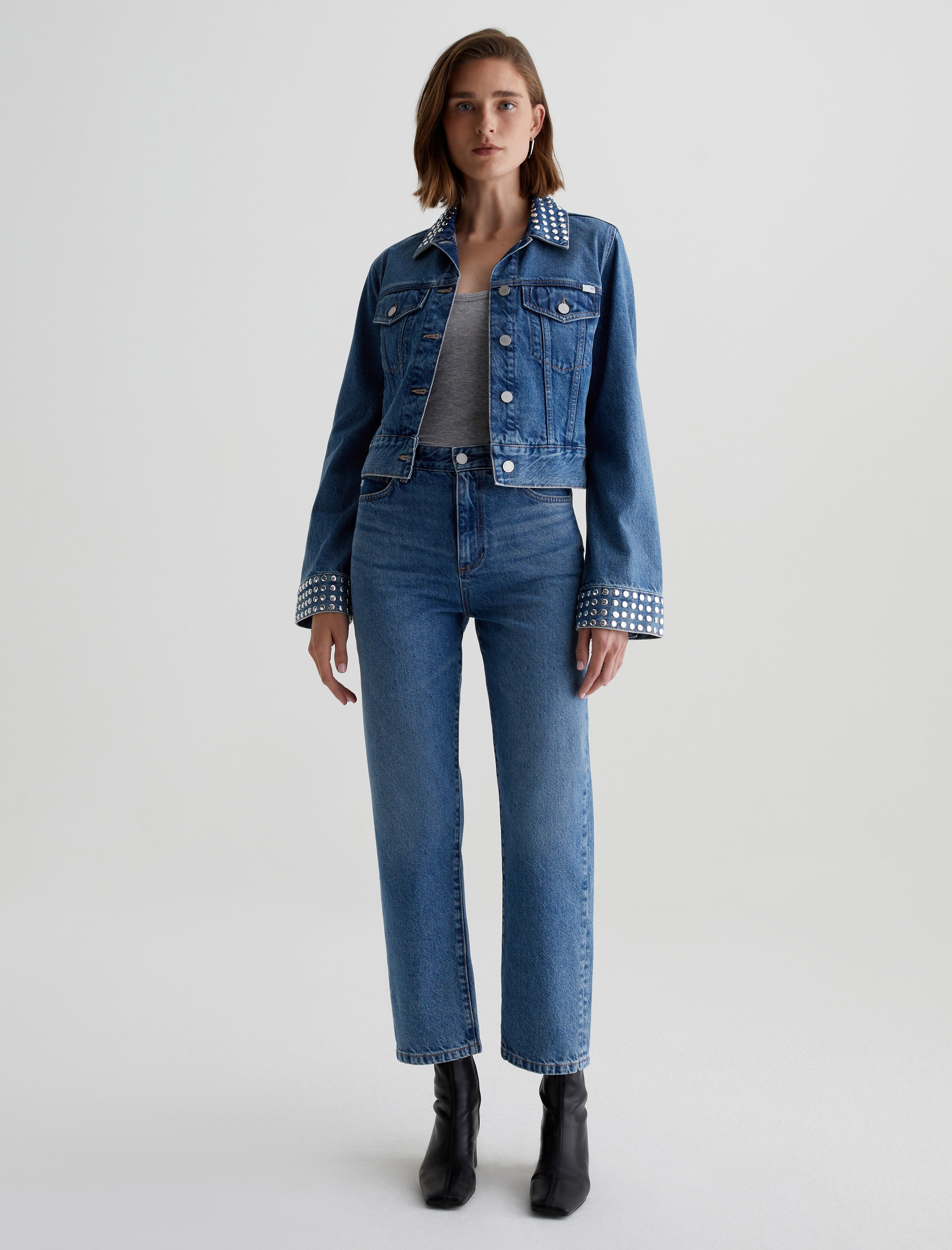 Studded Isa Angeleno Cropped Trucker Jacket Women Top Photo 4