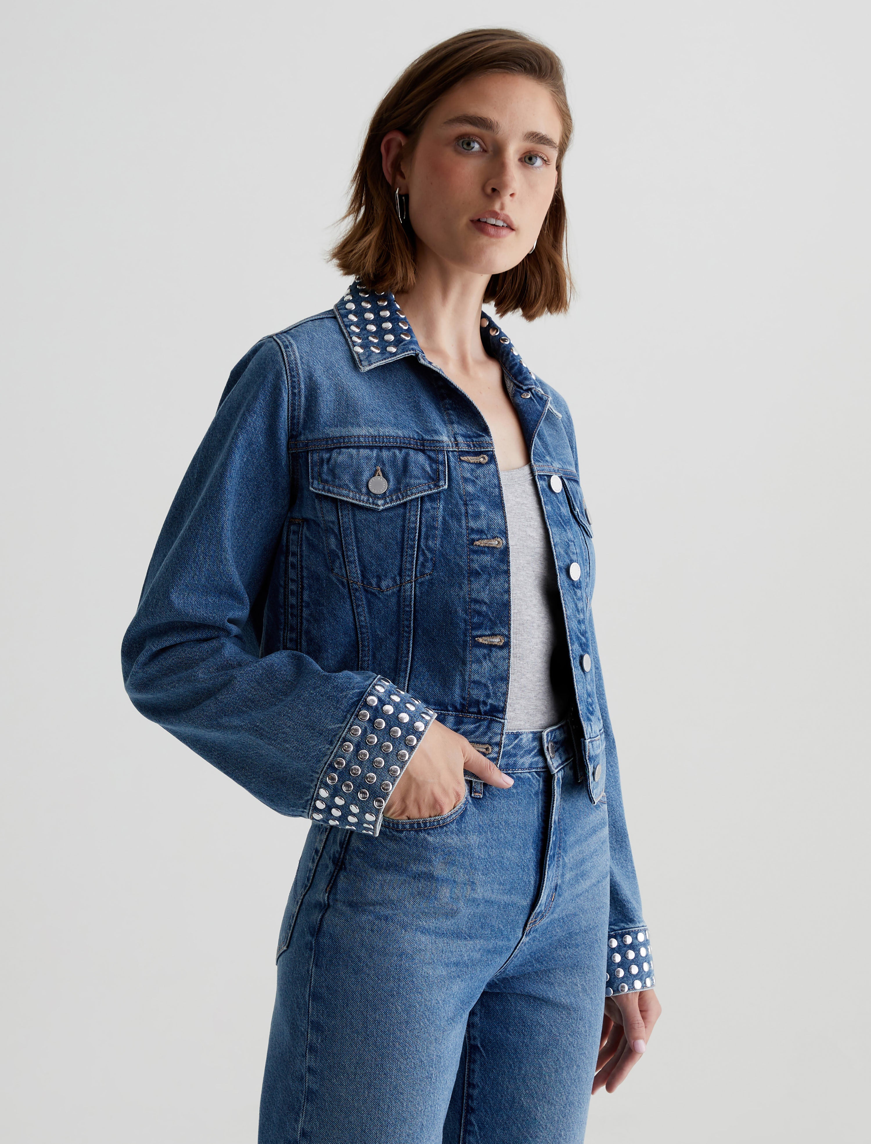 Studded Isa Angeleno Cropped Trucker Jacket Women Top Photo 5