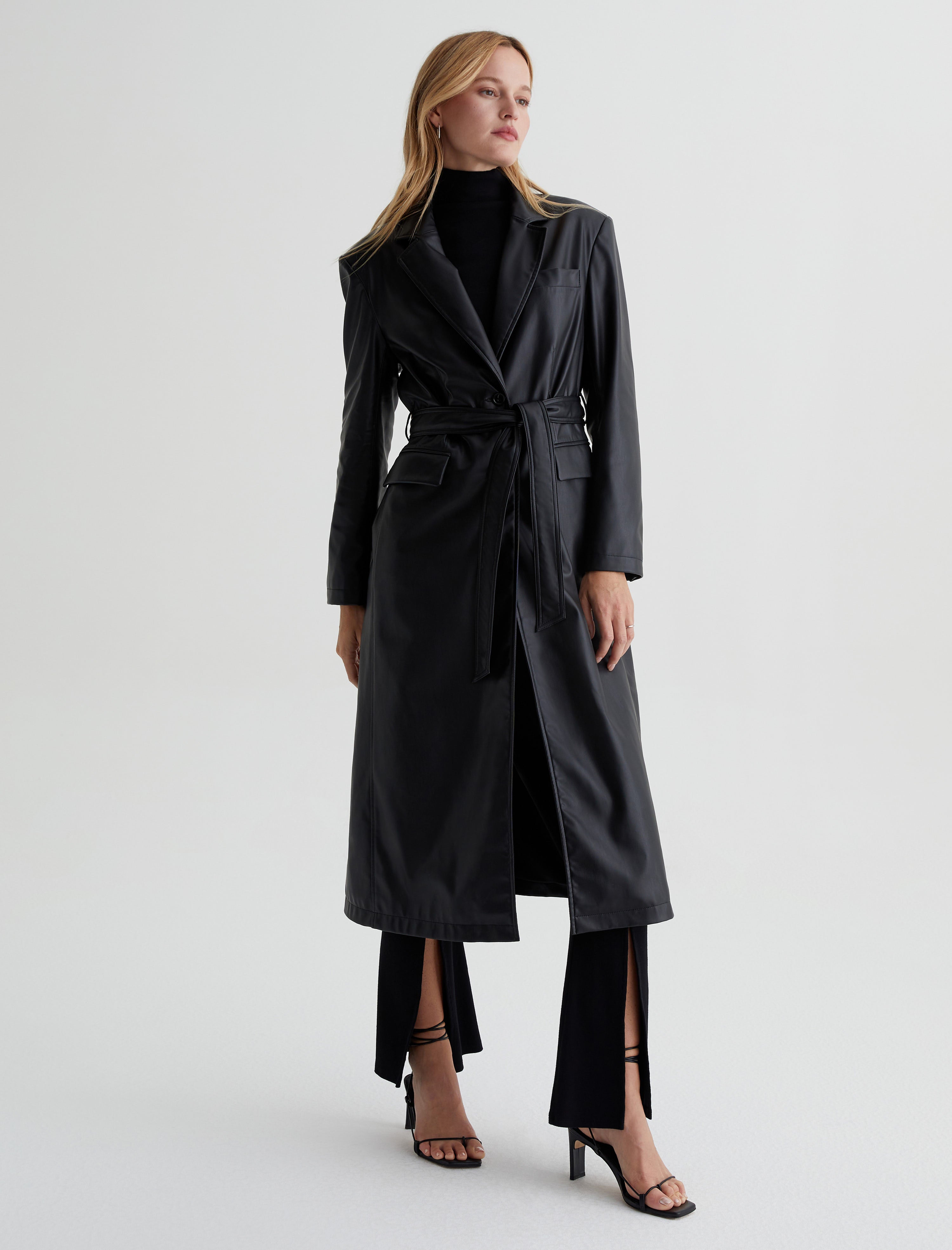 Valentina Coat True Black Classic Fit Belted Coat Women Top Photo 1