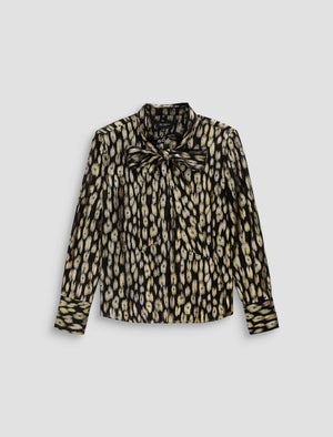 Lora Leopard Lounge Tie Neck Shirt Womens Top Photo 9