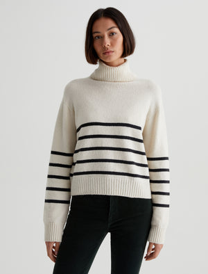 Bellona Ivory Dust/True Black Relaxed Fit Turtleneck Sweater Womens Top Photo 1