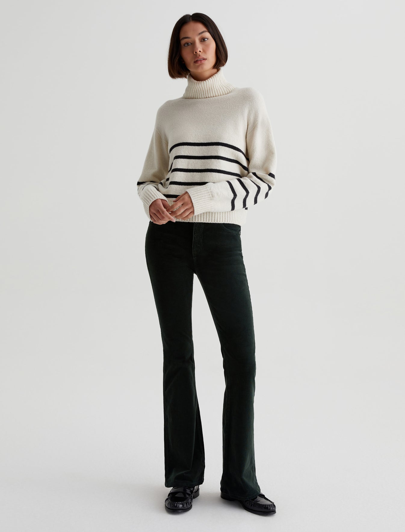 Bellona Ivory Dust/True Black Relaxed Fit Turtleneck Sweater Womens Top Photo 3